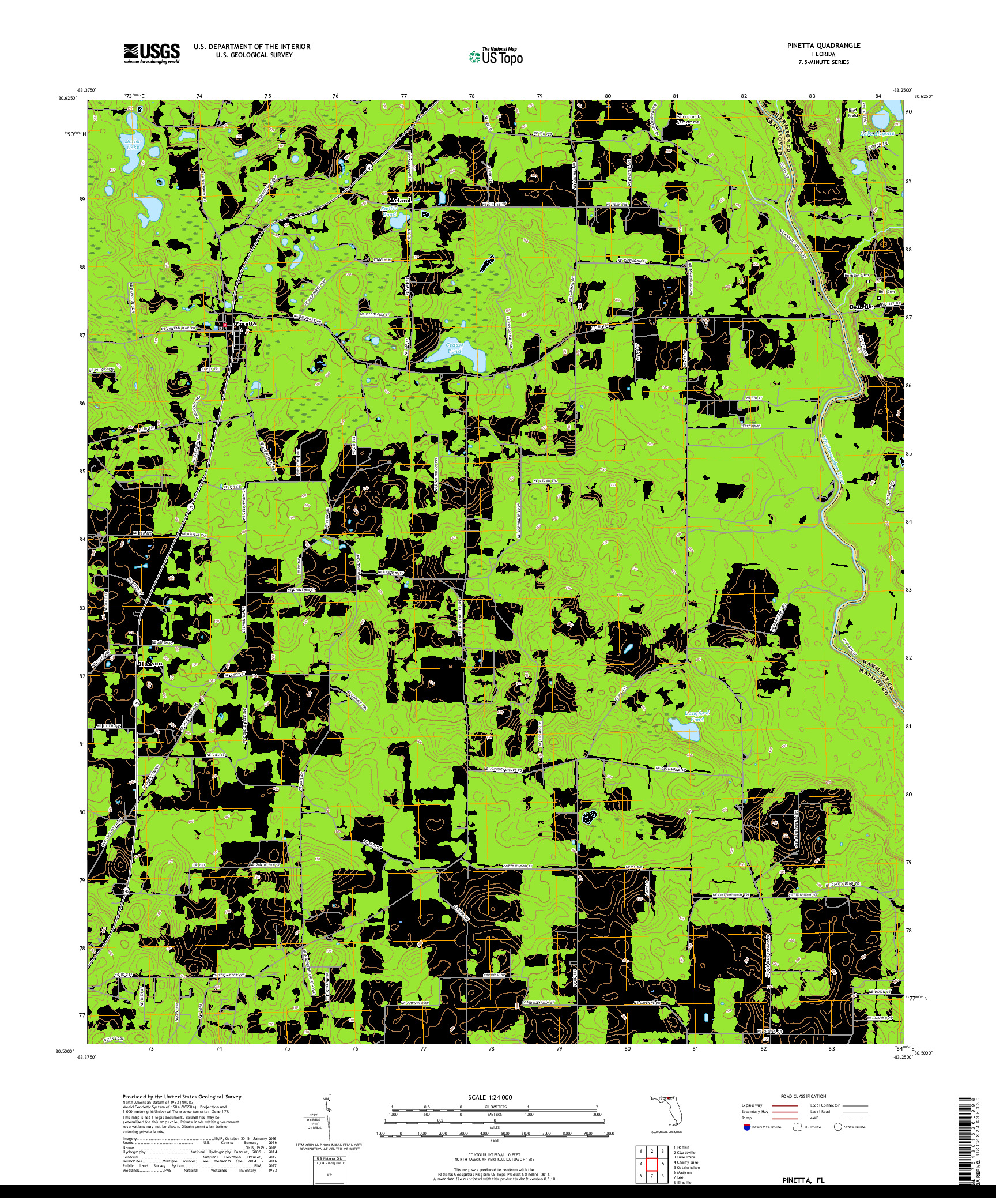 USGS US TOPO 7.5-MINUTE MAP FOR PINETTA, FL 2018