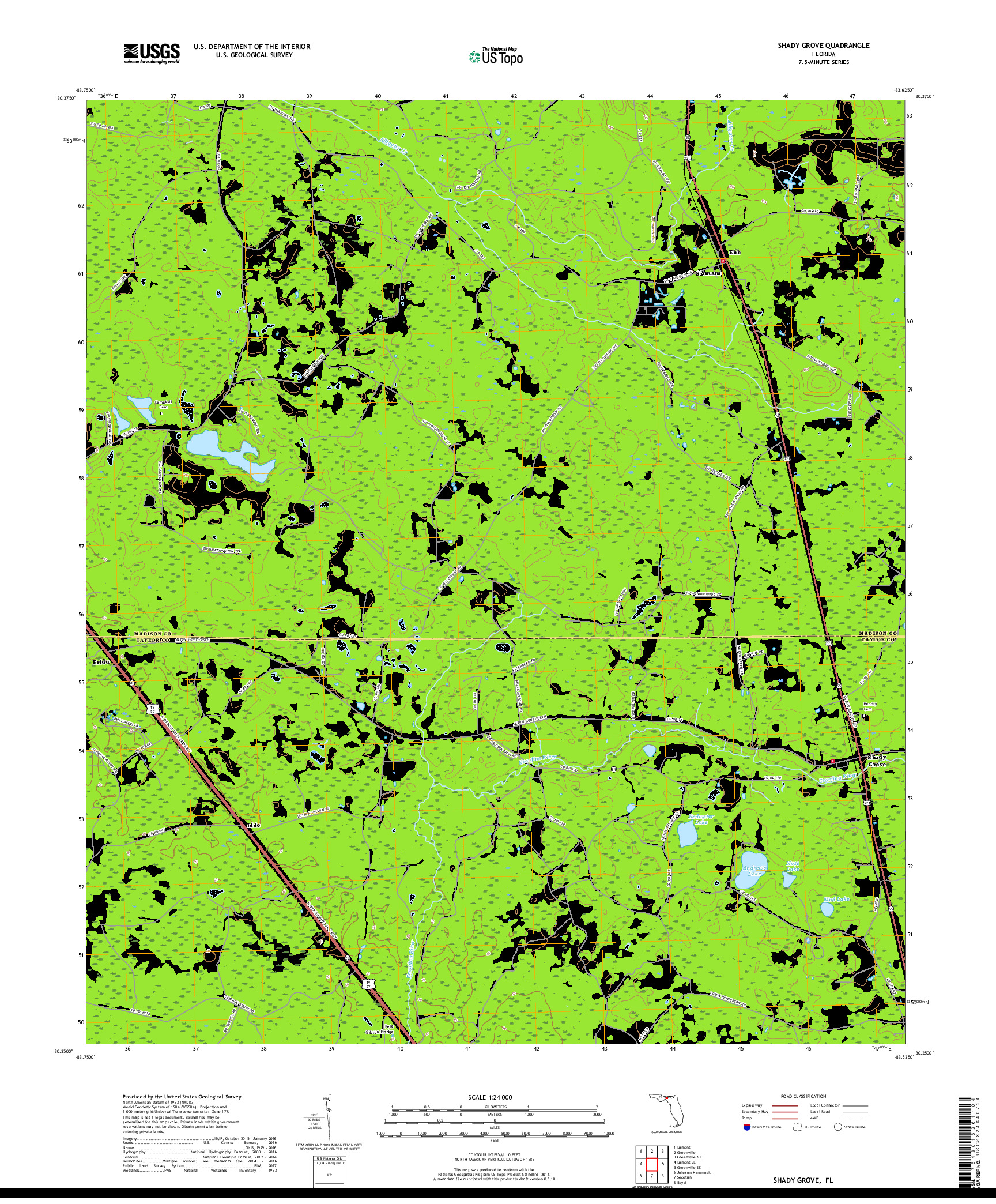 USGS US TOPO 7.5-MINUTE MAP FOR SHADY GROVE, FL 2018