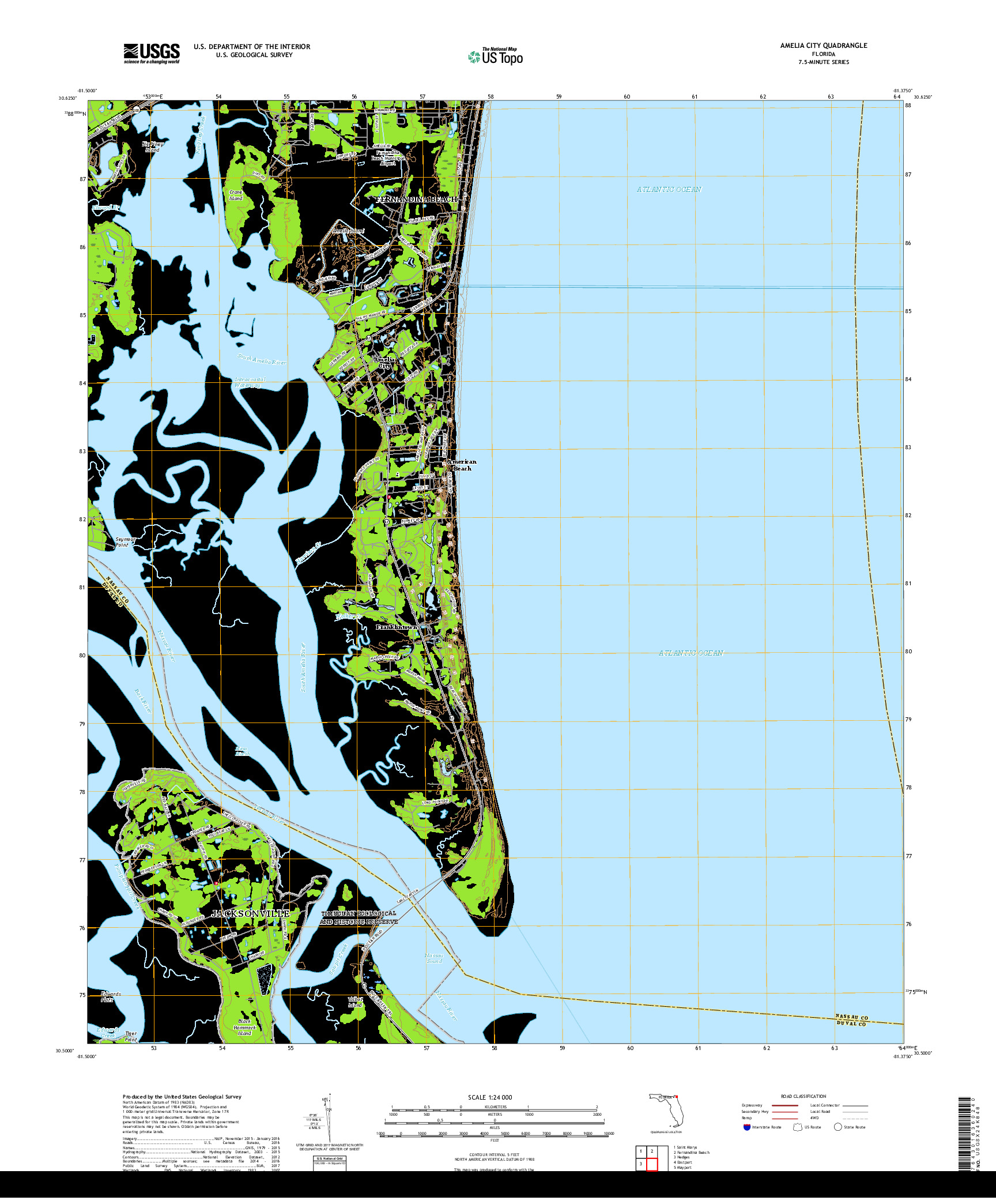 USGS US TOPO 7.5-MINUTE MAP FOR AMELIA CITY, FL 2018