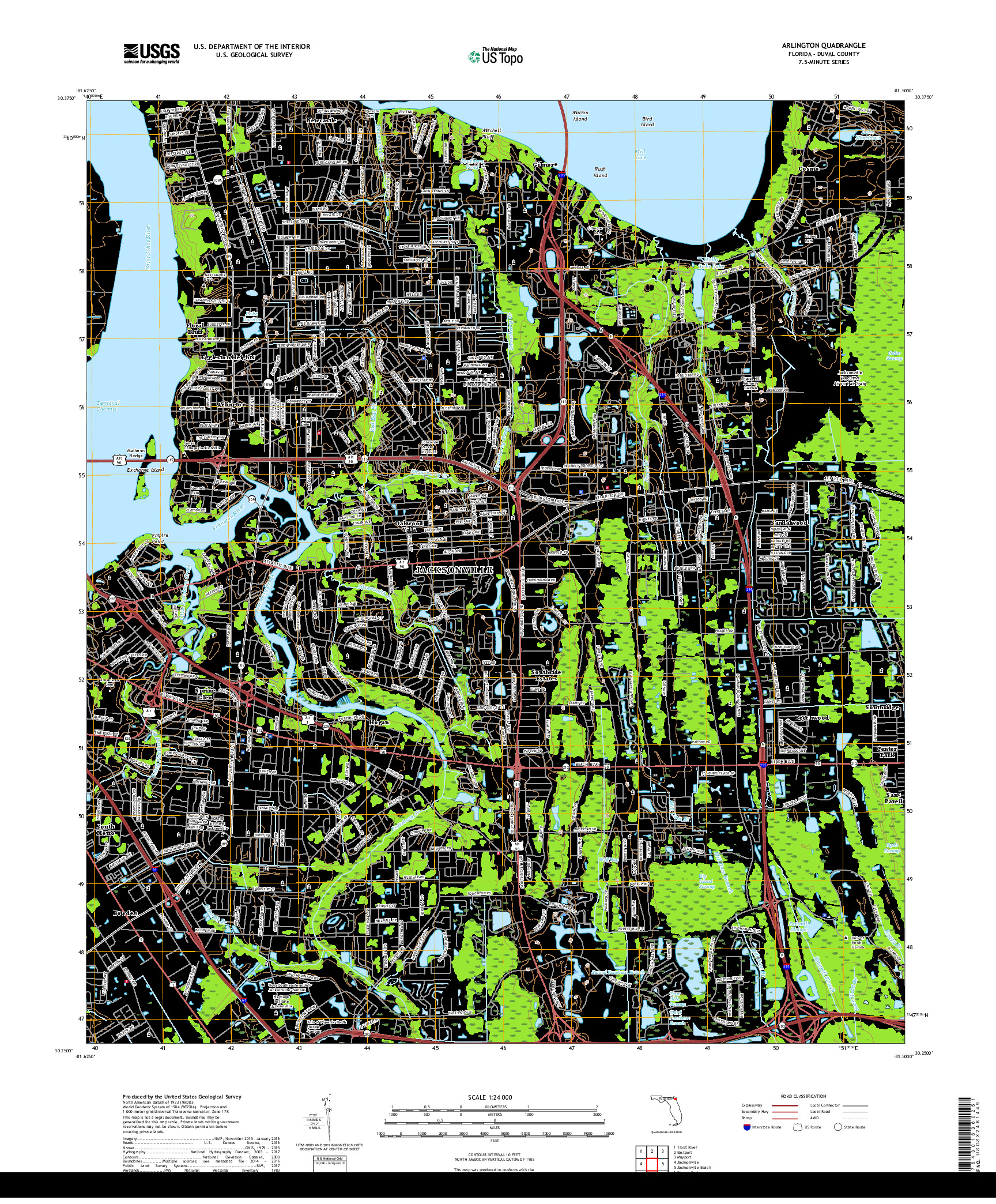 USGS US TOPO 7.5-MINUTE MAP FOR ARLINGTON, FL 2018