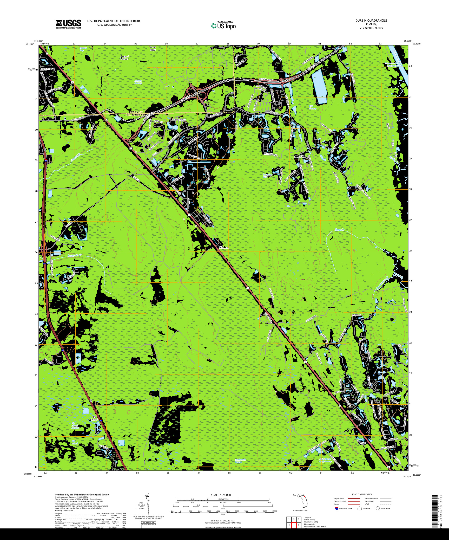 USGS US TOPO 7.5-MINUTE MAP FOR DURBIN, FL 2018