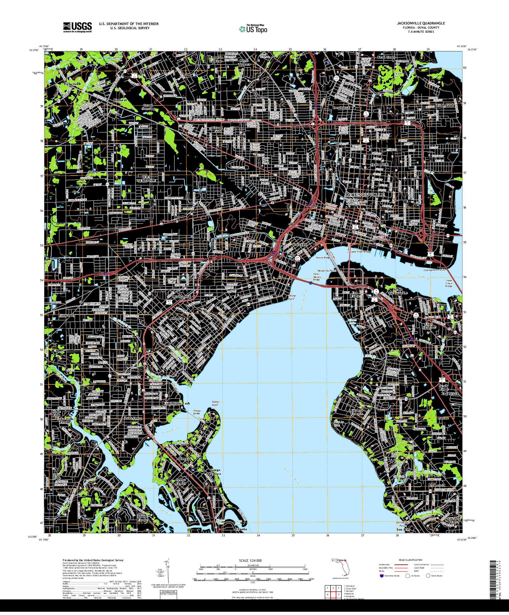 USGS US TOPO 7.5-MINUTE MAP FOR JACKSONVILLE, FL 2018