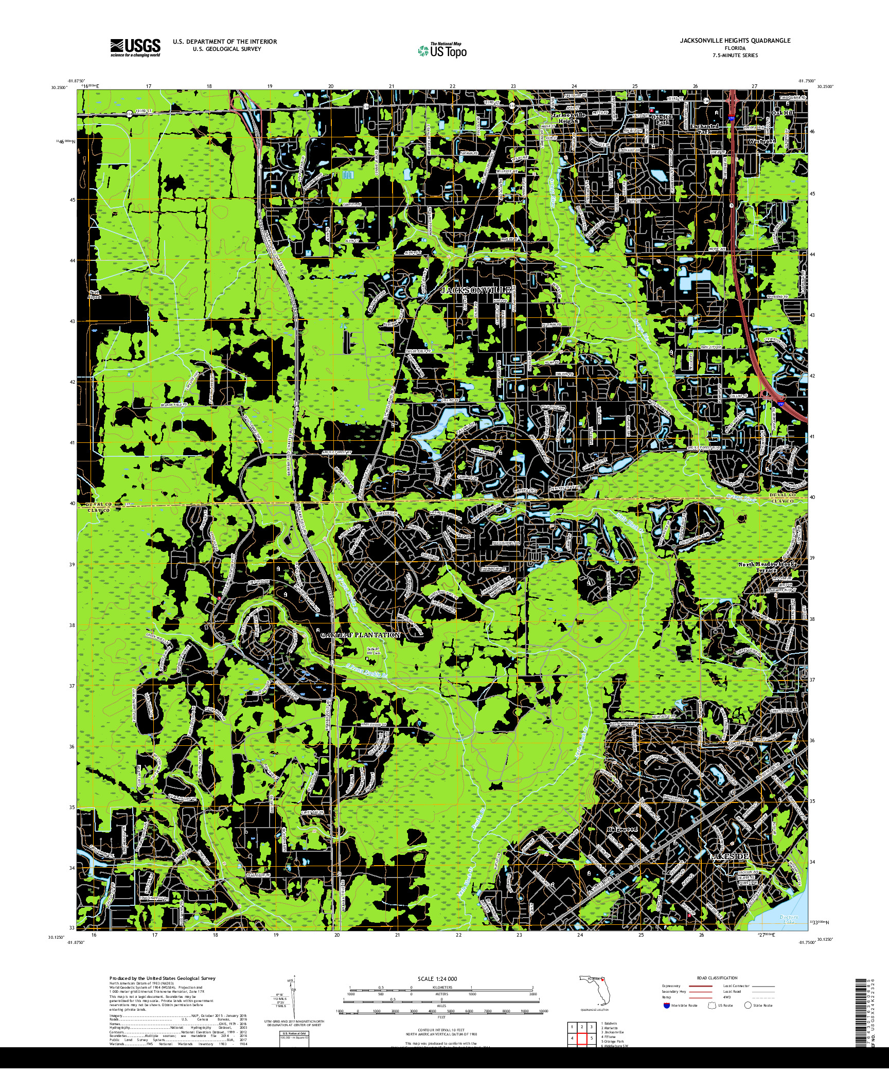 USGS US TOPO 7.5-MINUTE MAP FOR JACKSONVILLE HEIGHTS, FL 2018