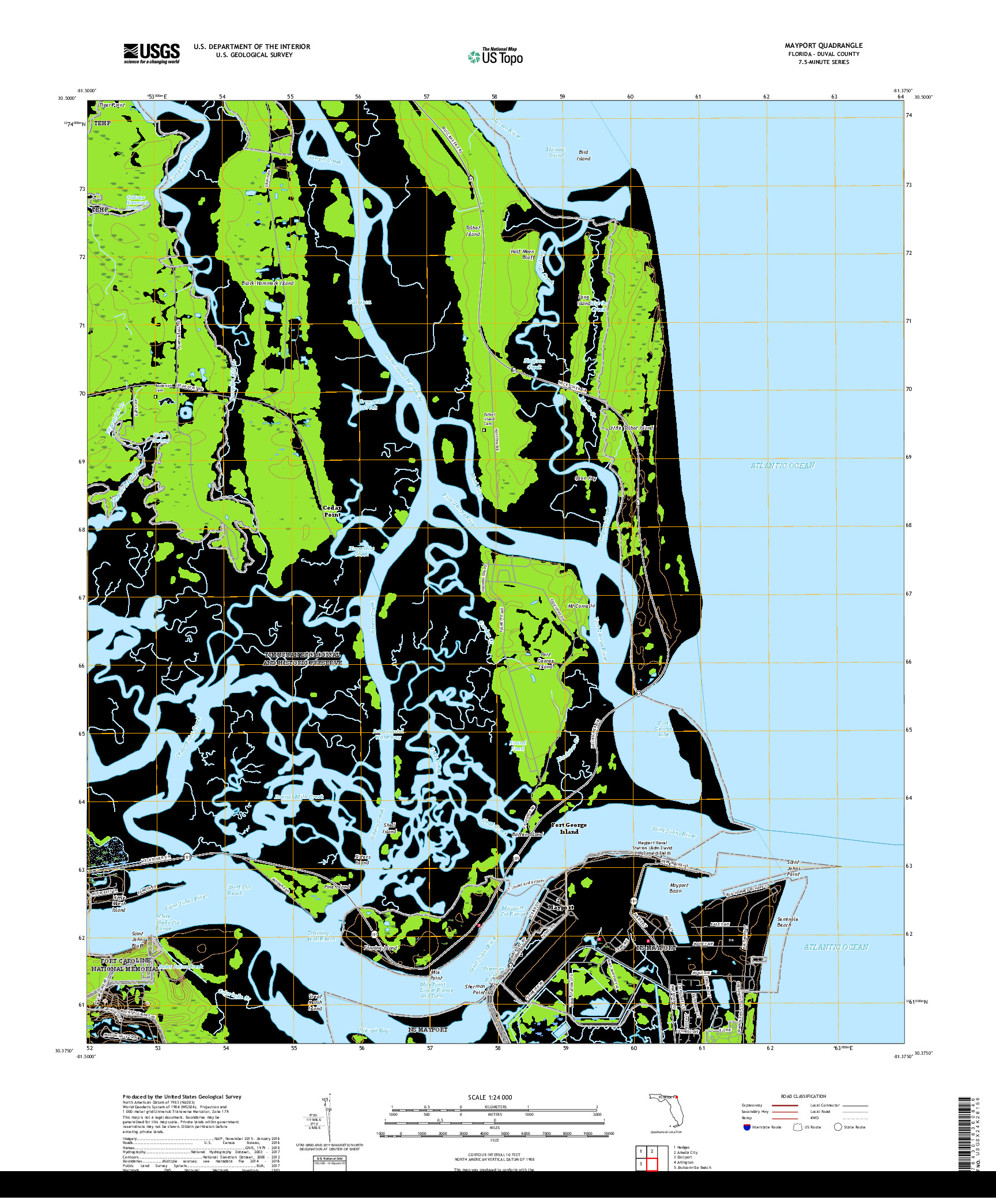 USGS US TOPO 7.5-MINUTE MAP FOR MAYPORT, FL 2018