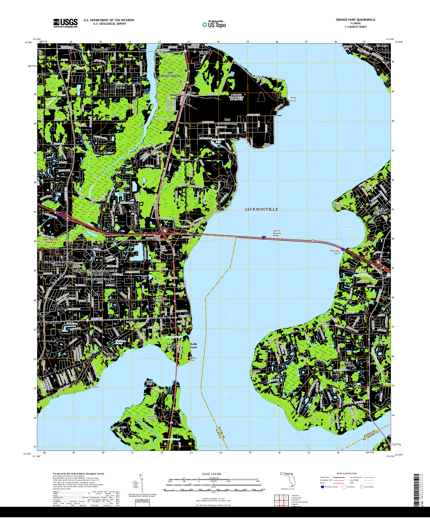 USGS US TOPO 7.5-MINUTE MAP FOR ORANGE PARK, FL 2018