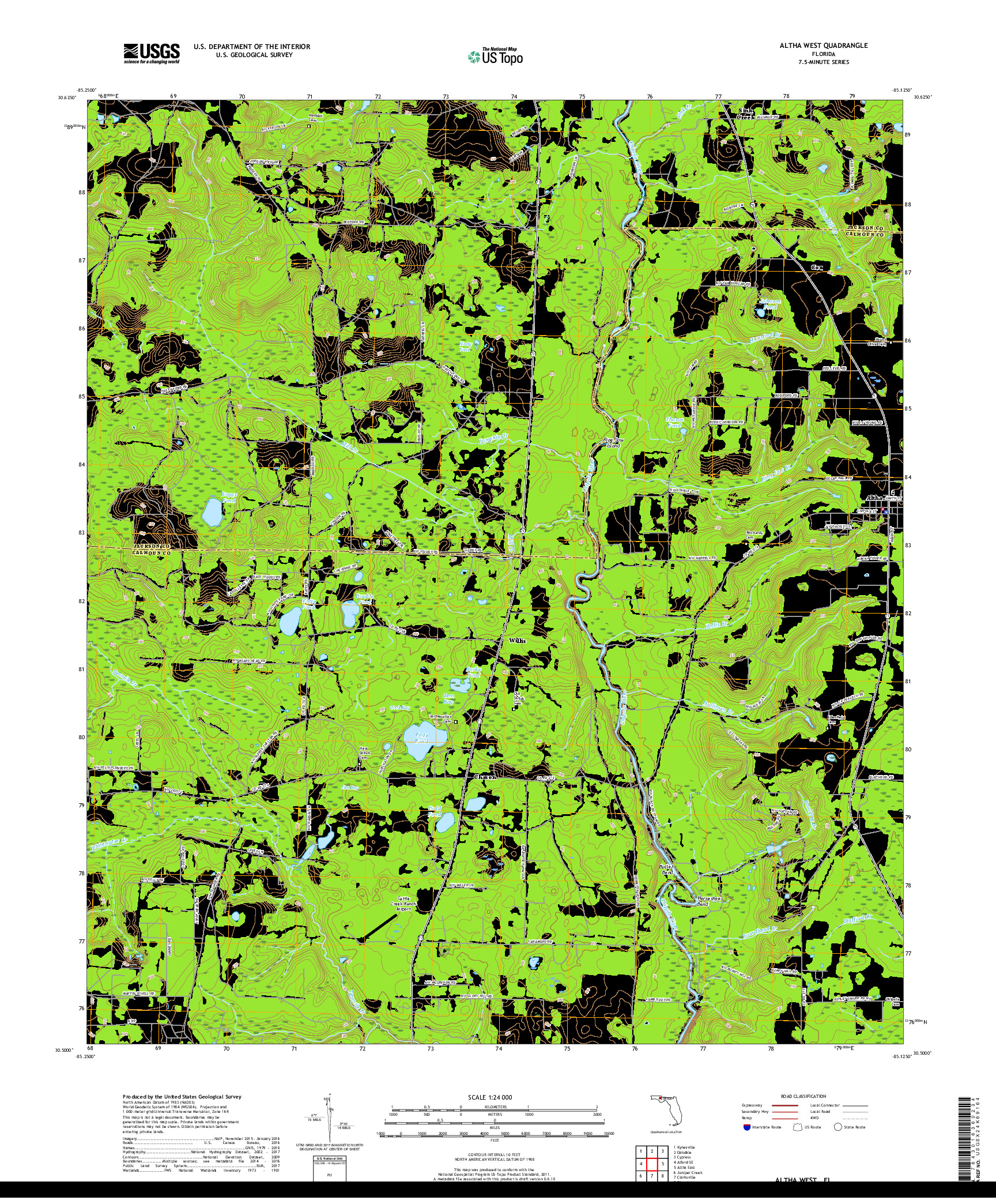 USGS US TOPO 7.5-MINUTE MAP FOR ALTHA WEST, FL 2018