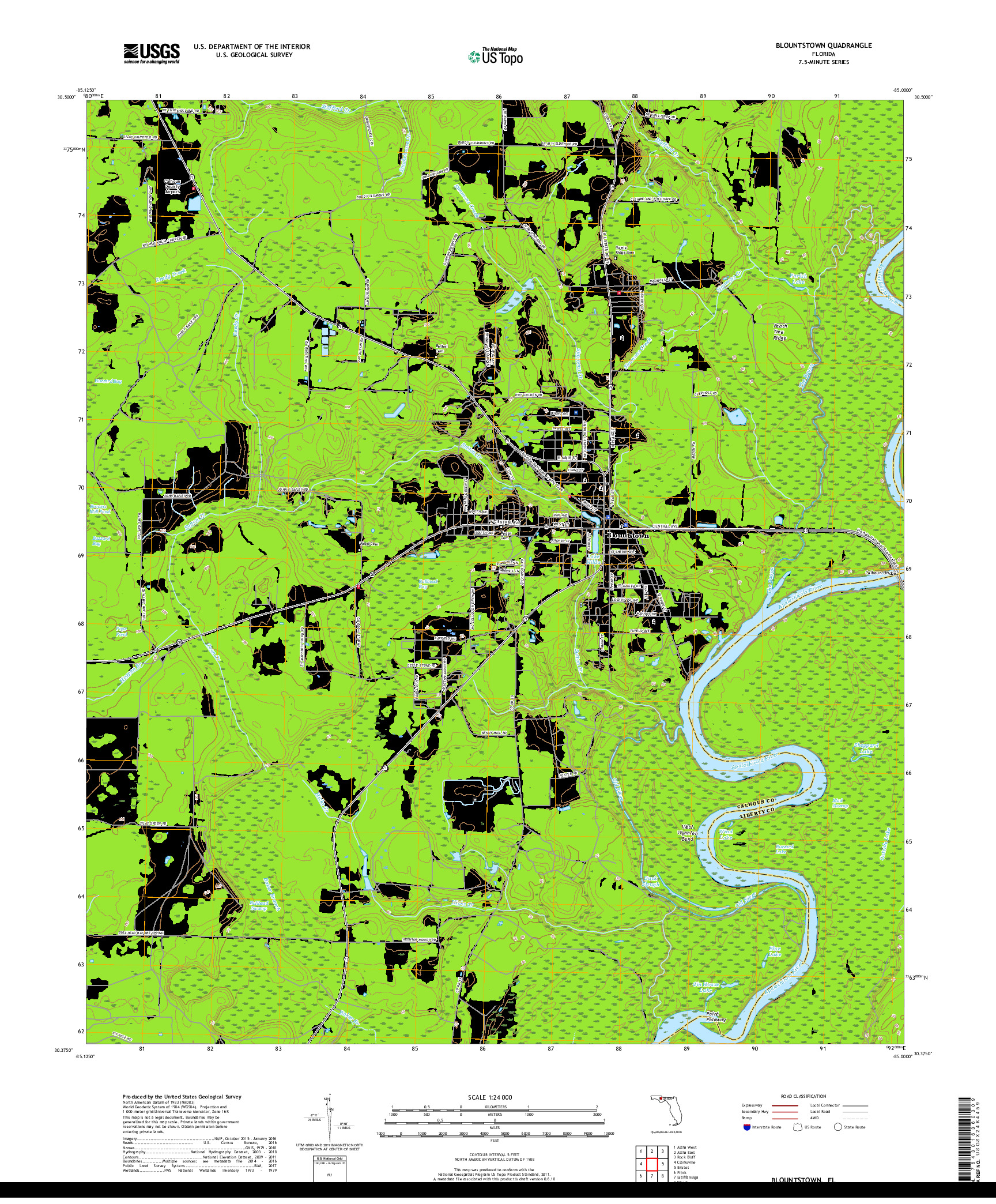 USGS US TOPO 7.5-MINUTE MAP FOR BLOUNTSTOWN, FL 2018