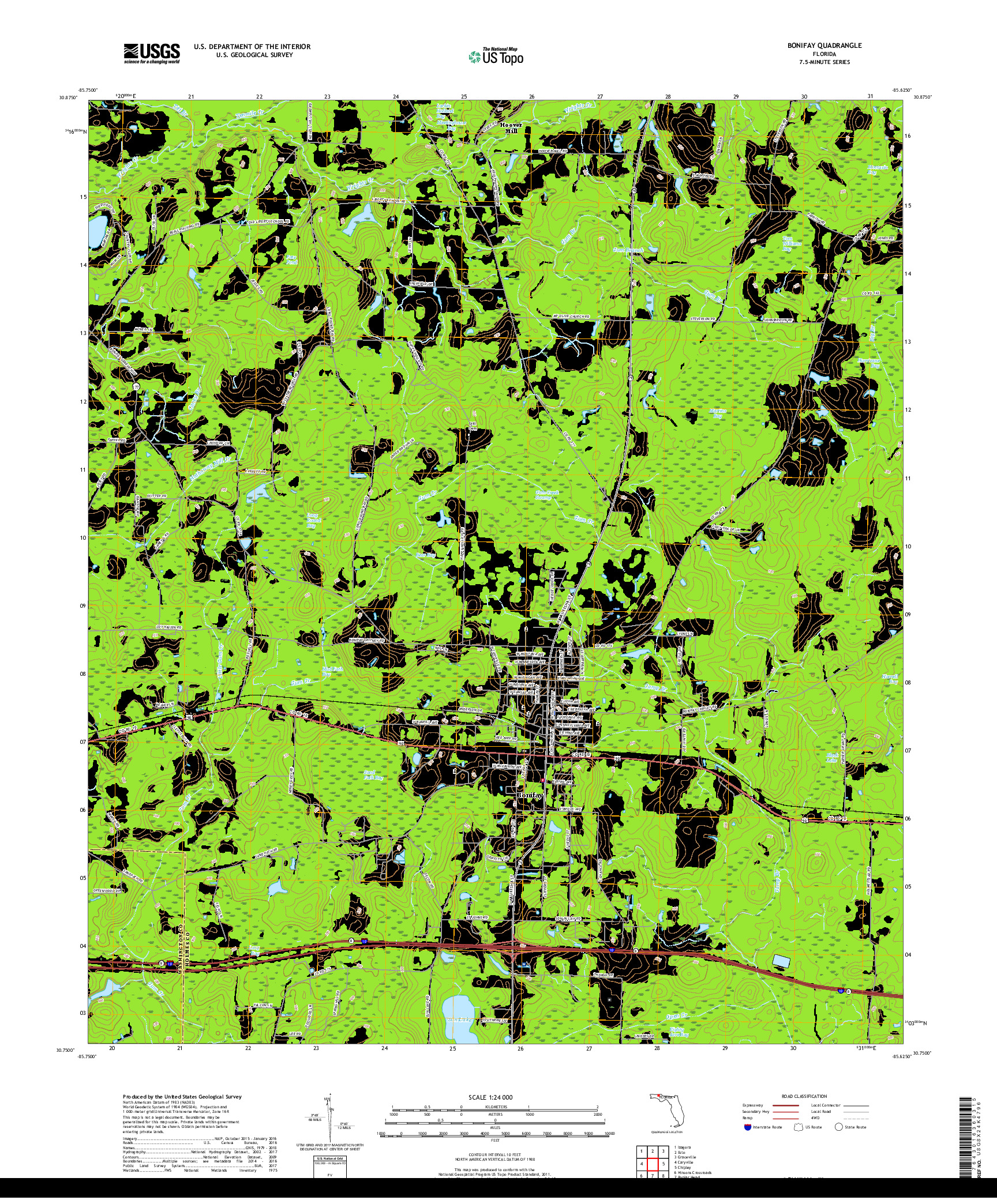 USGS US TOPO 7.5-MINUTE MAP FOR BONIFAY, FL 2018