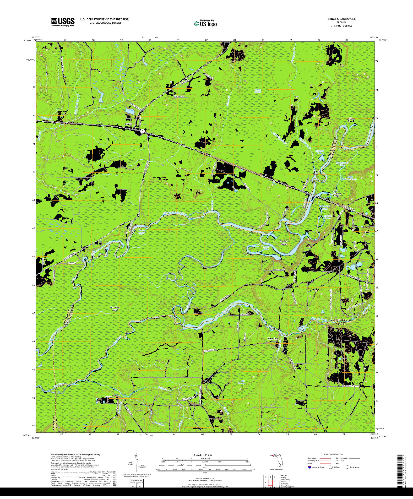 USGS US TOPO 7.5-MINUTE MAP FOR BRUCE, FL 2018