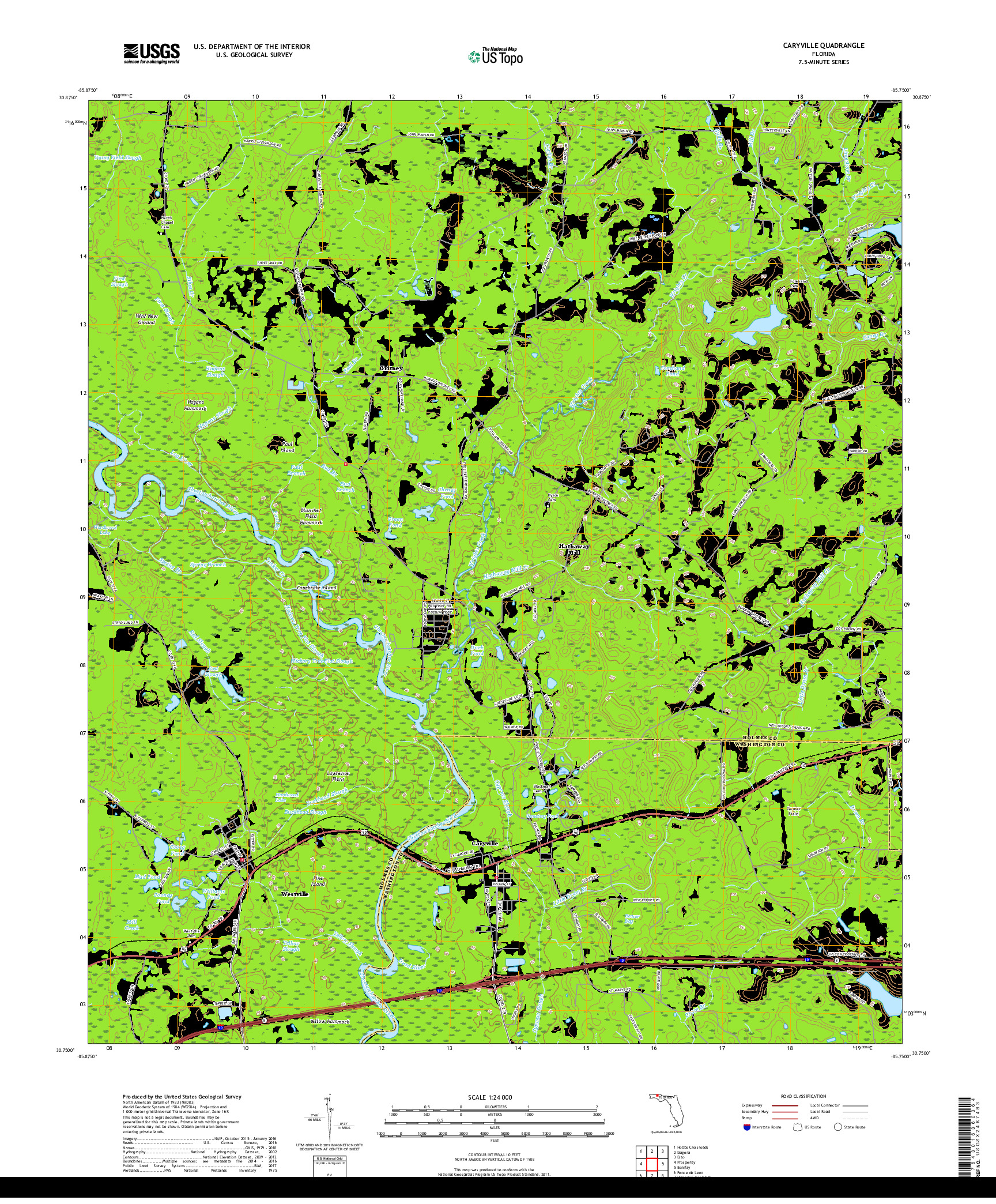 USGS US TOPO 7.5-MINUTE MAP FOR CARYVILLE, FL 2018