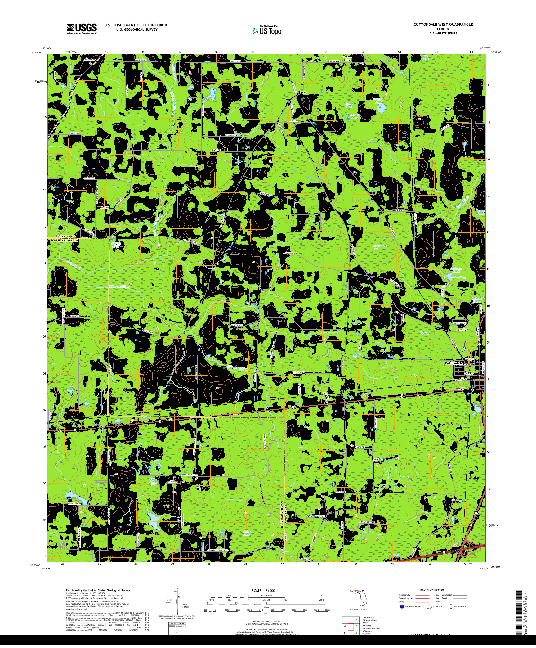 USGS US TOPO 7.5-MINUTE MAP FOR COTTONDALE WEST, FL 2018