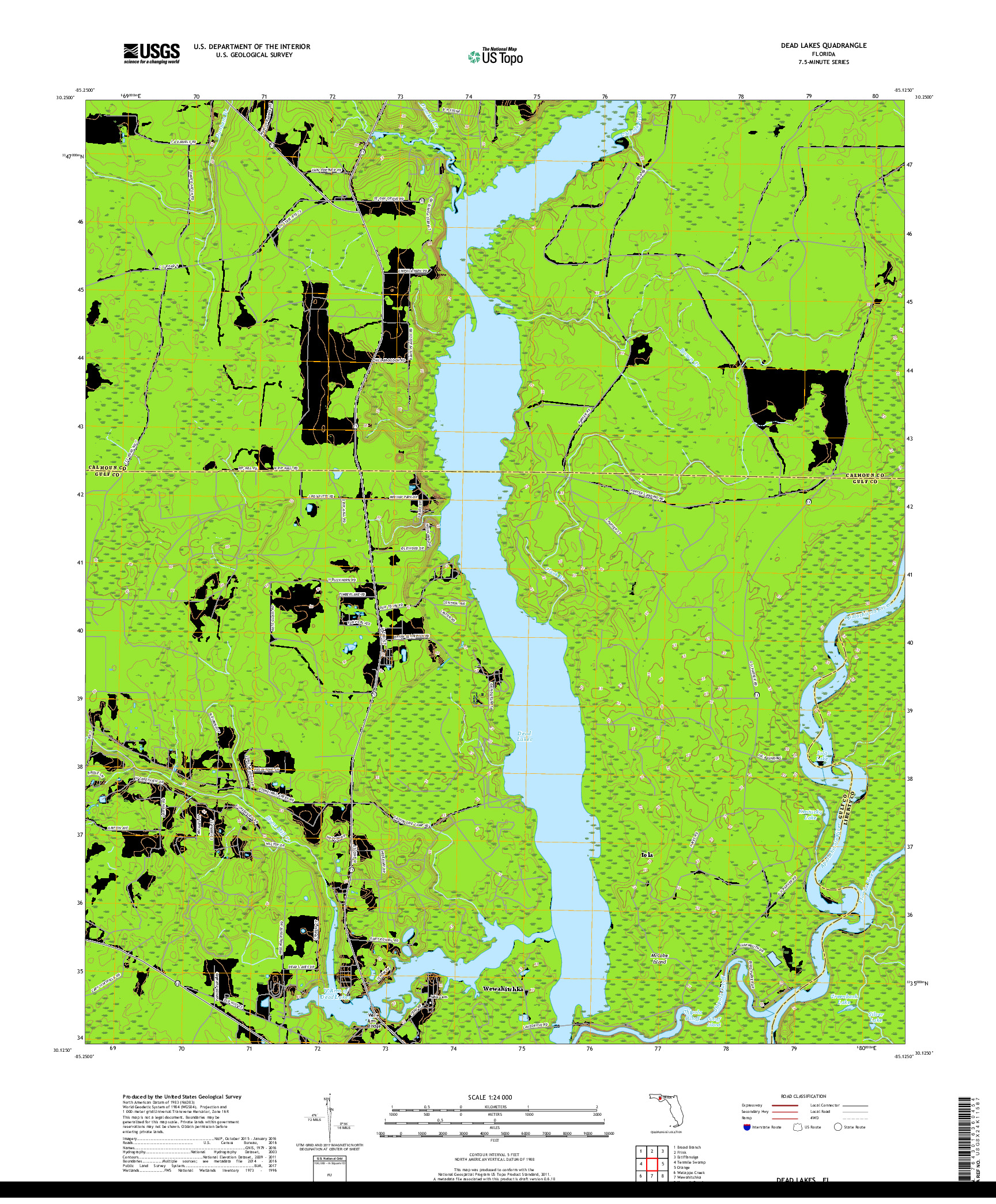 USGS US TOPO 7.5-MINUTE MAP FOR DEAD LAKES, FL 2018