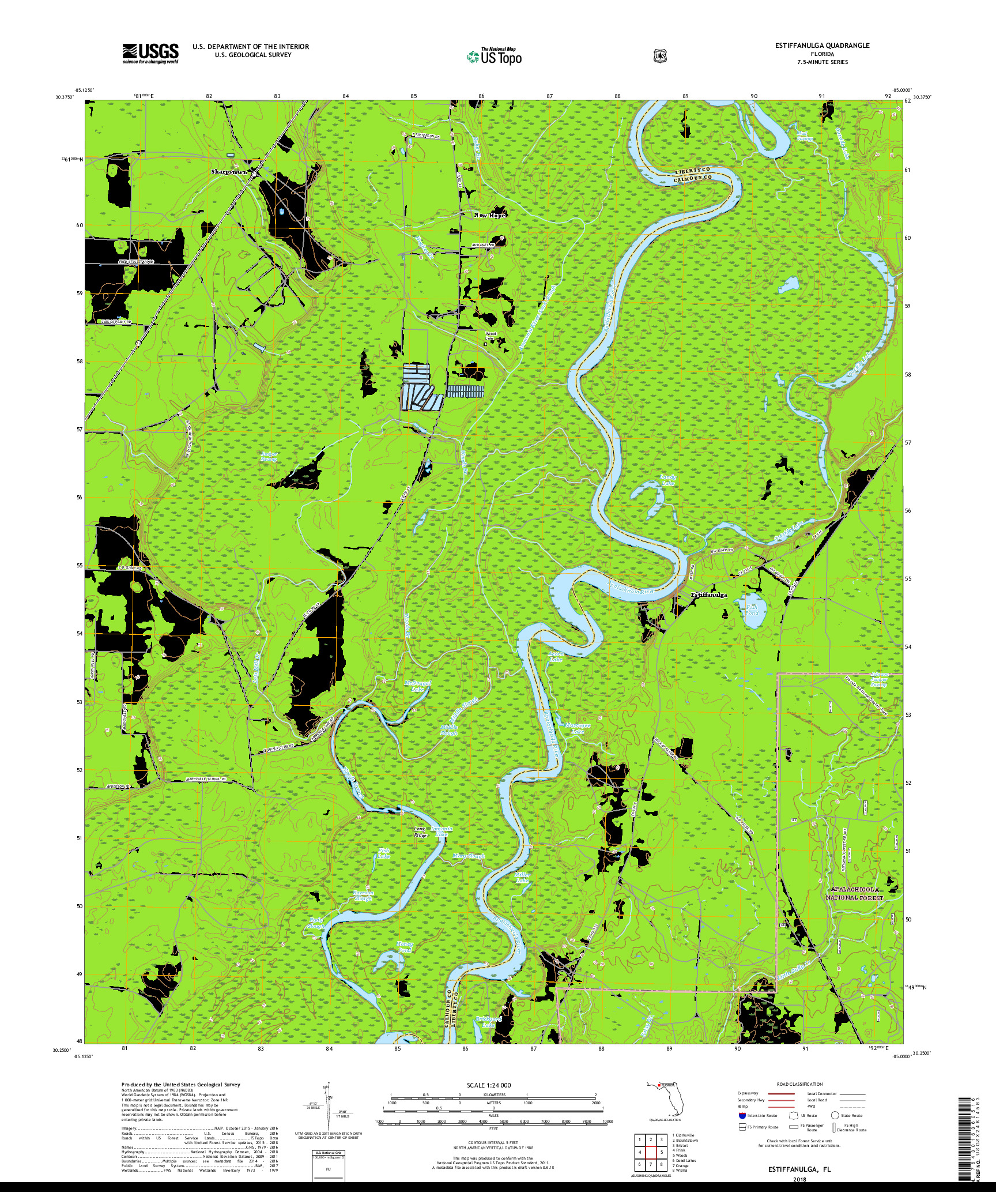 USGS US TOPO 7.5-MINUTE MAP FOR ESTIFFANULGA, FL 2018