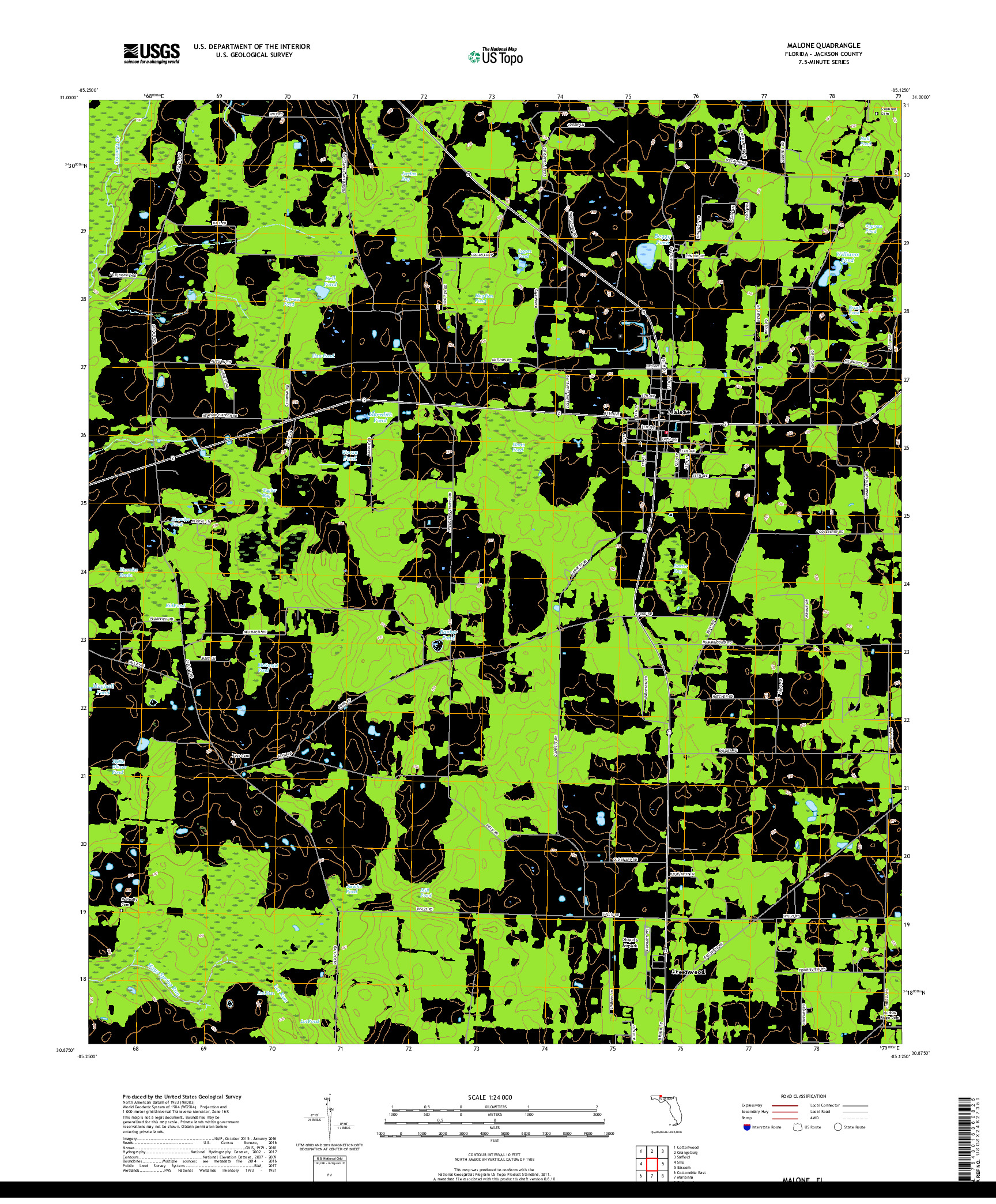 USGS US TOPO 7.5-MINUTE MAP FOR MALONE, FL 2018