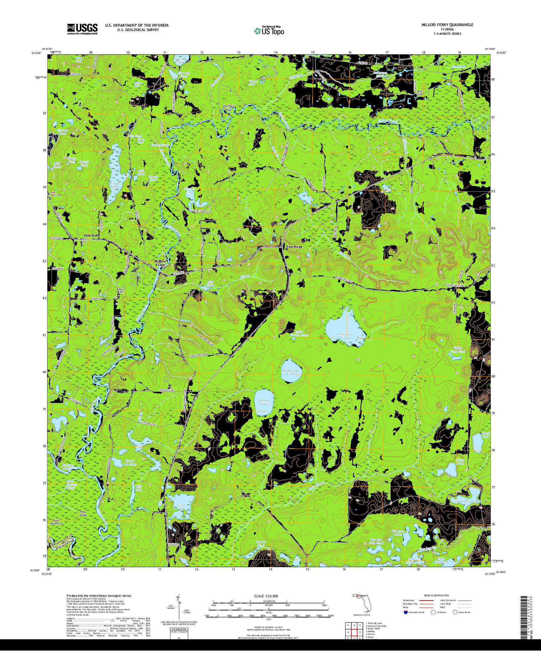 USGS US TOPO 7.5-MINUTE MAP FOR MILLERS FERRY, FL 2018