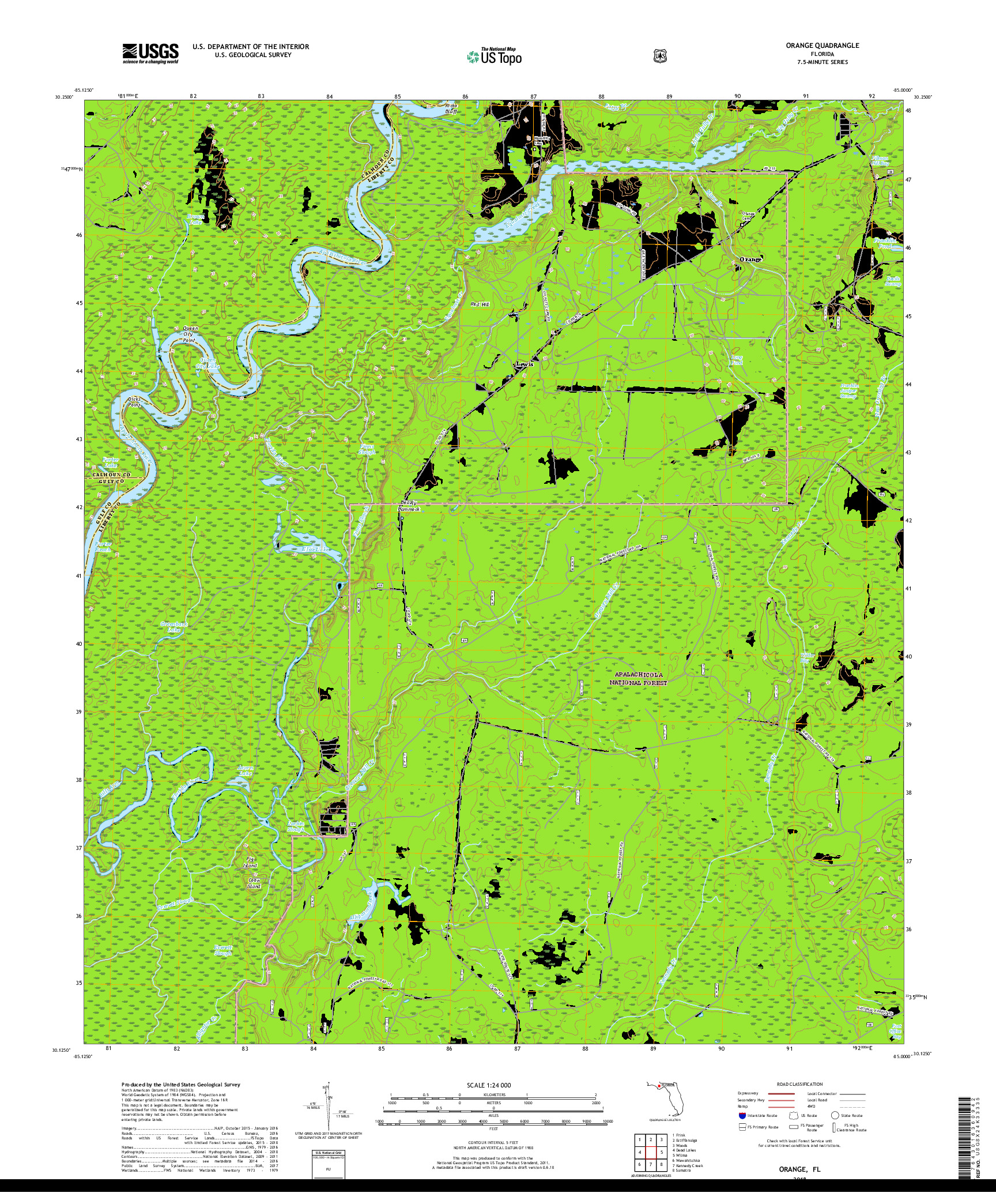 USGS US TOPO 7.5-MINUTE MAP FOR ORANGE, FL 2018