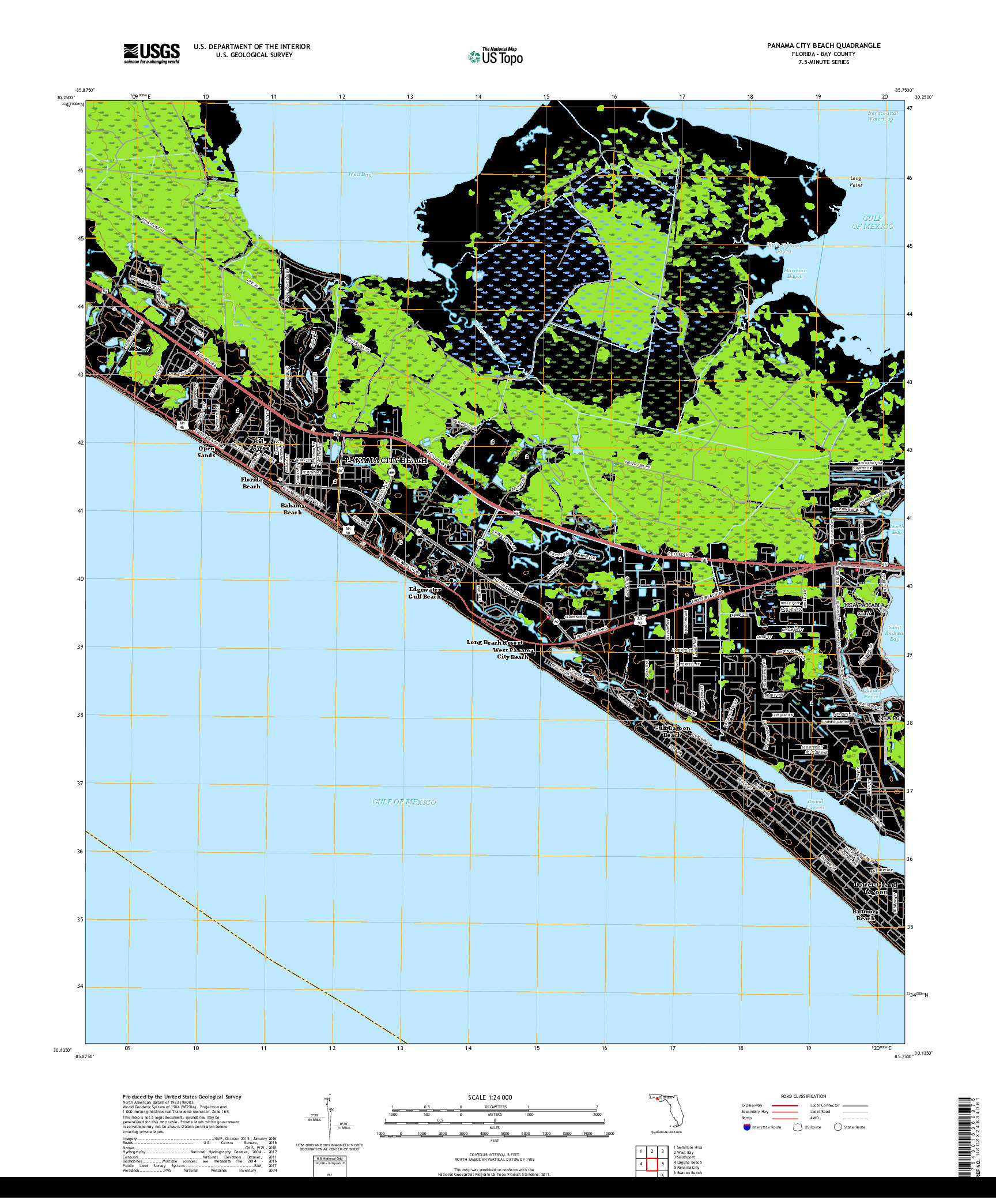 USGS US TOPO 7.5-MINUTE MAP FOR PANAMA CITY BEACH, FL 2018