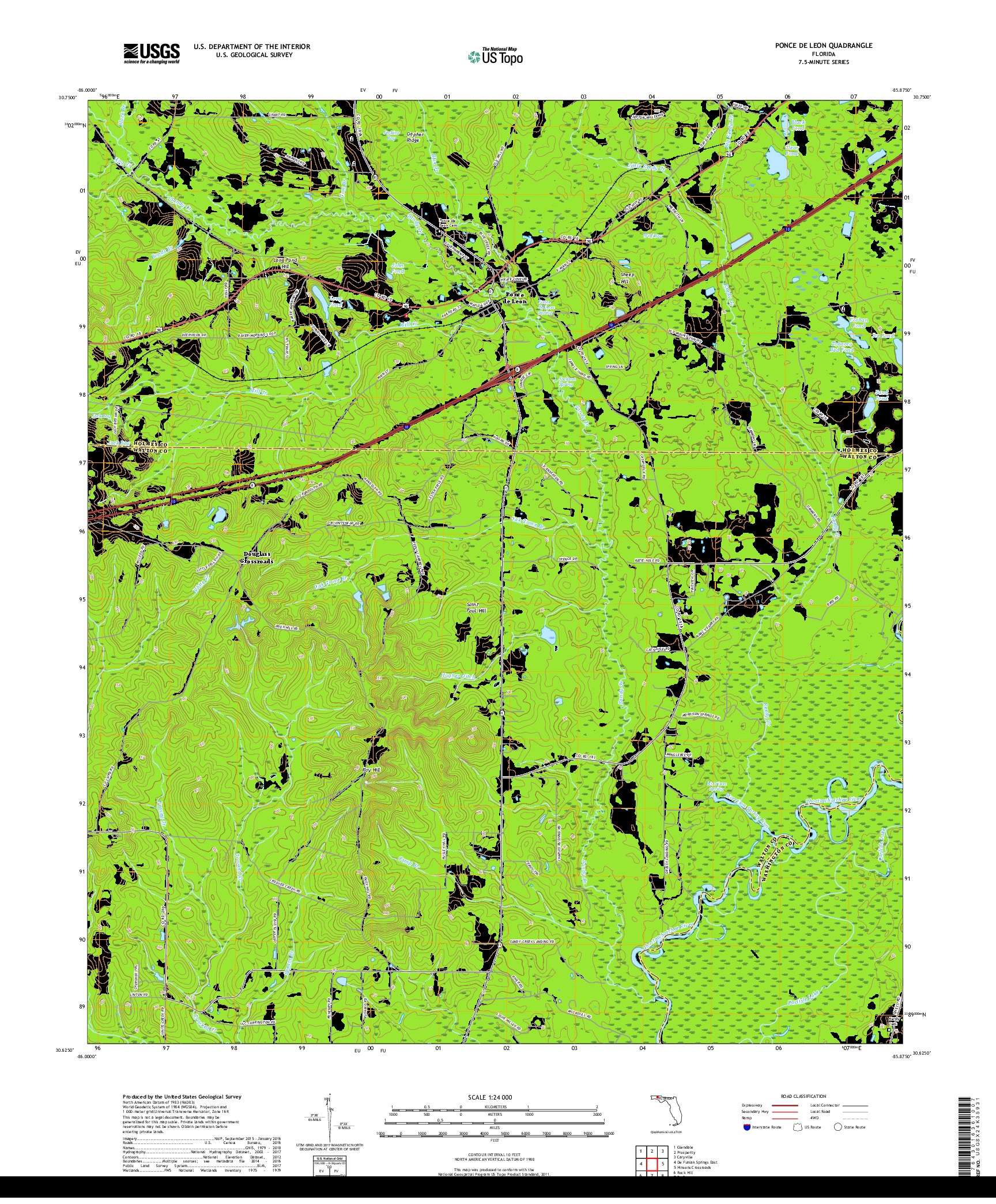 USGS US TOPO 7.5-MINUTE MAP FOR PONCE DE LEON, FL 2018