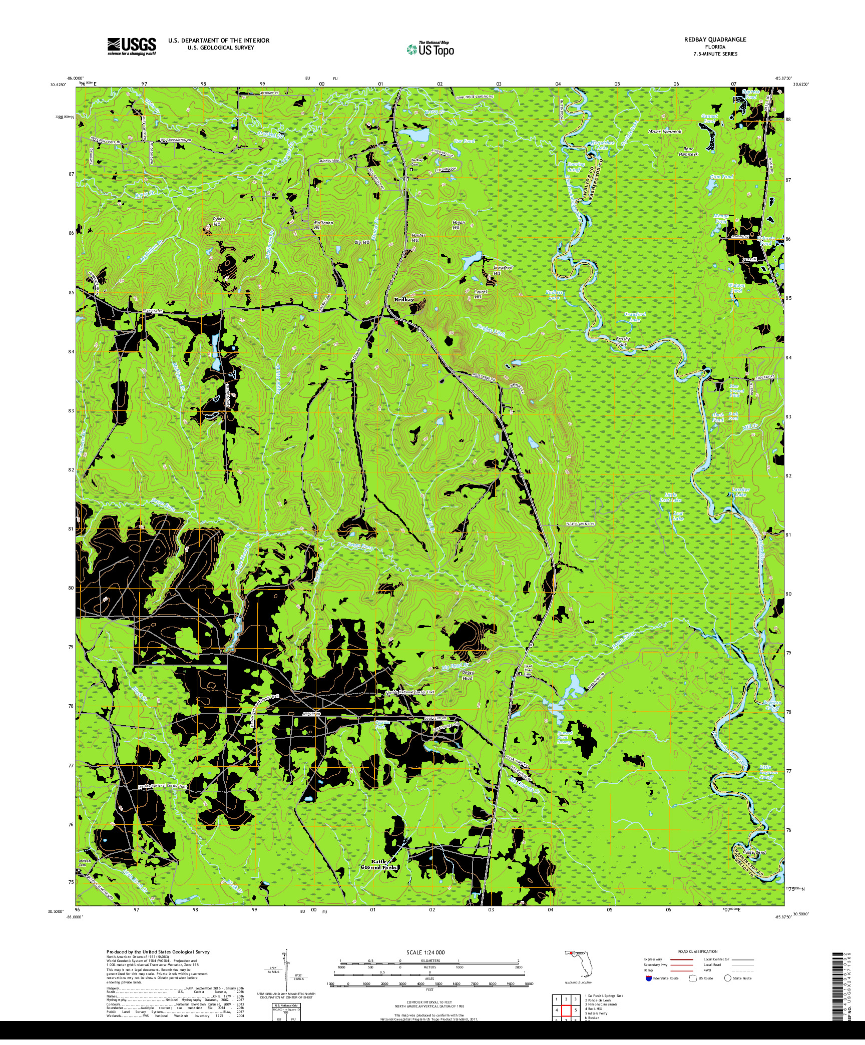 USGS US TOPO 7.5-MINUTE MAP FOR REDBAY, FL 2018