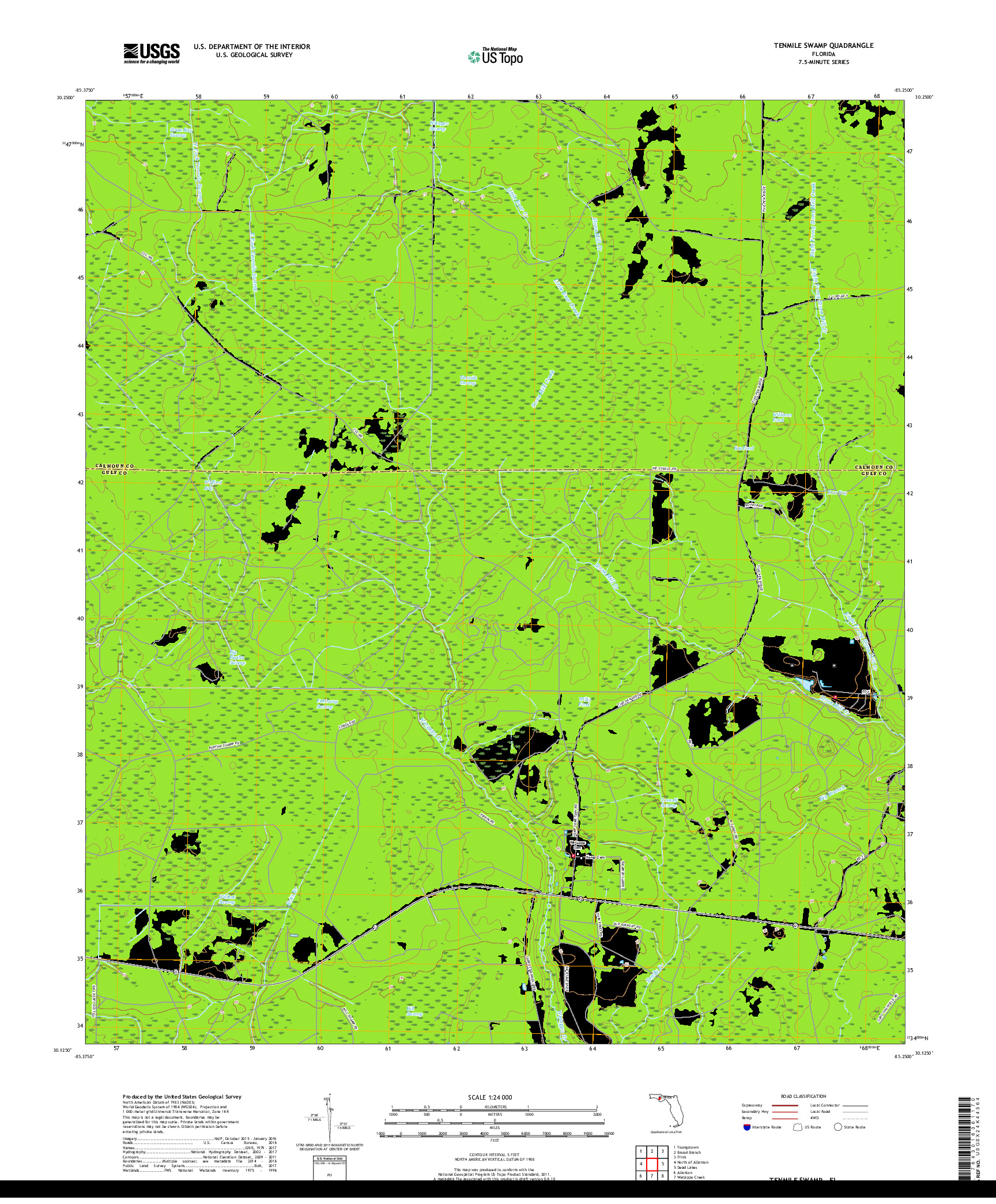 USGS US TOPO 7.5-MINUTE MAP FOR TENMILE SWAMP, FL 2018