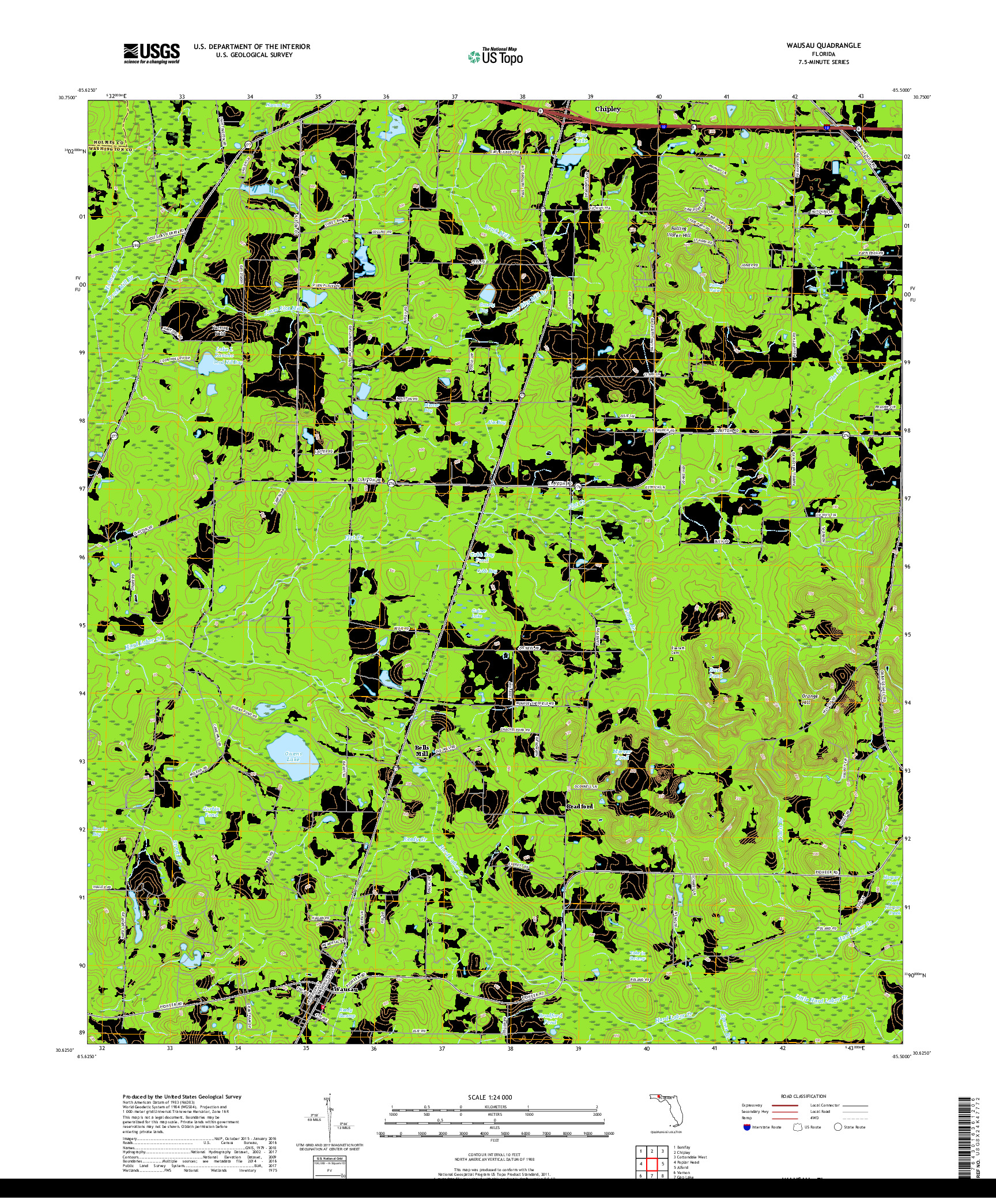 USGS US TOPO 7.5-MINUTE MAP FOR WAUSAU, FL 2018