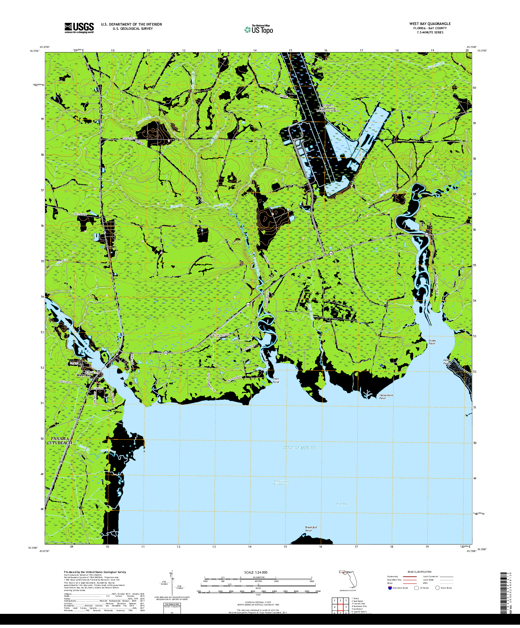 USGS US TOPO 7.5-MINUTE MAP FOR WEST BAY, FL 2018