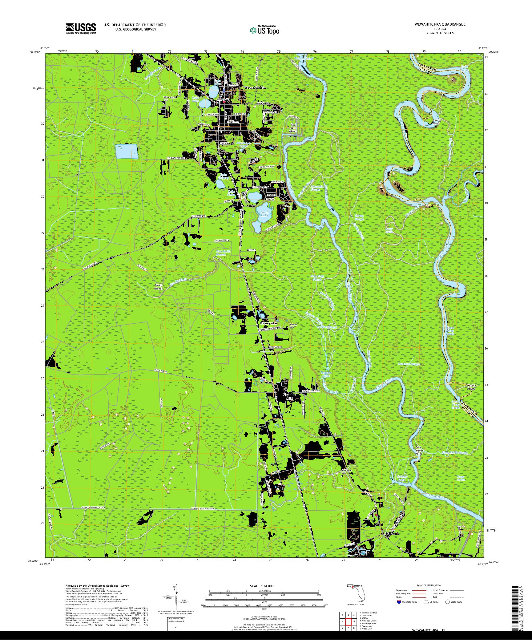 USGS US TOPO 7.5-MINUTE MAP FOR WEWAHITCHKA, FL 2018