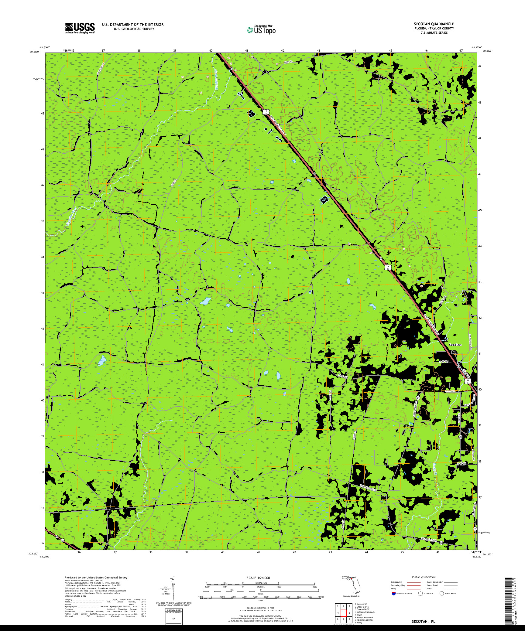 USGS US TOPO 7.5-MINUTE MAP FOR SECOTAN, FL 2018