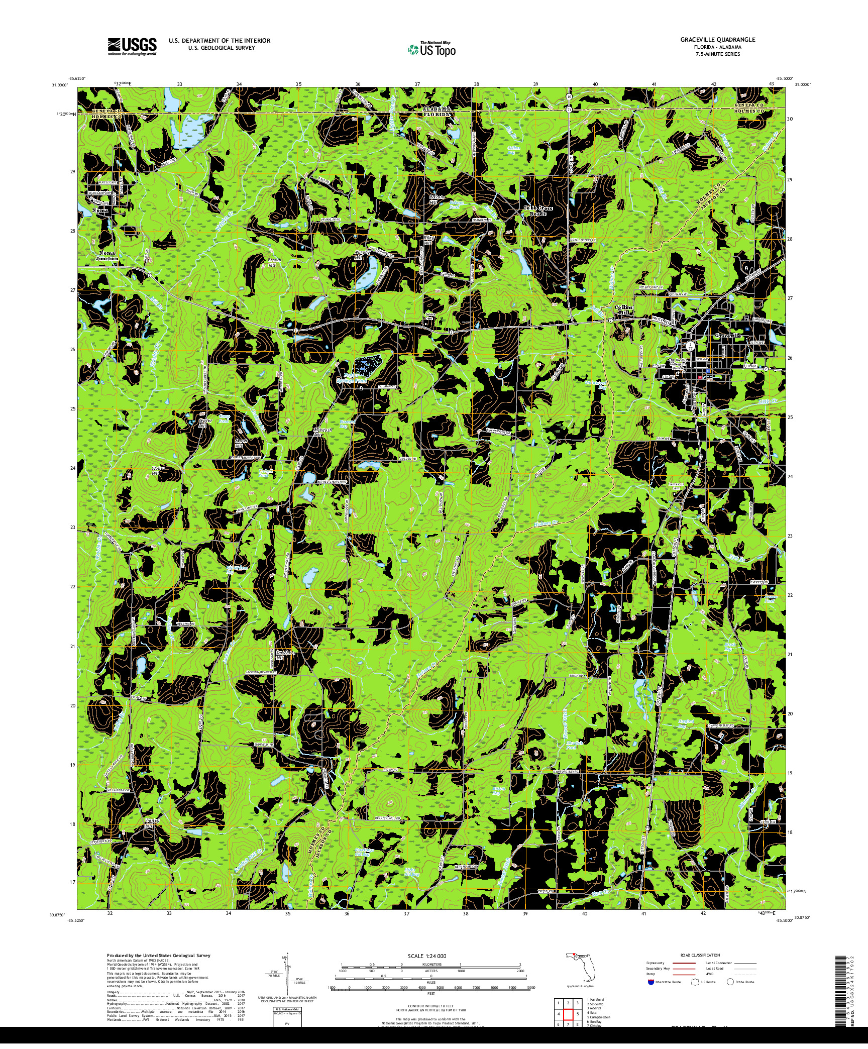 USGS US TOPO 7.5-MINUTE MAP FOR GRACEVILLE, FL,AL 2018