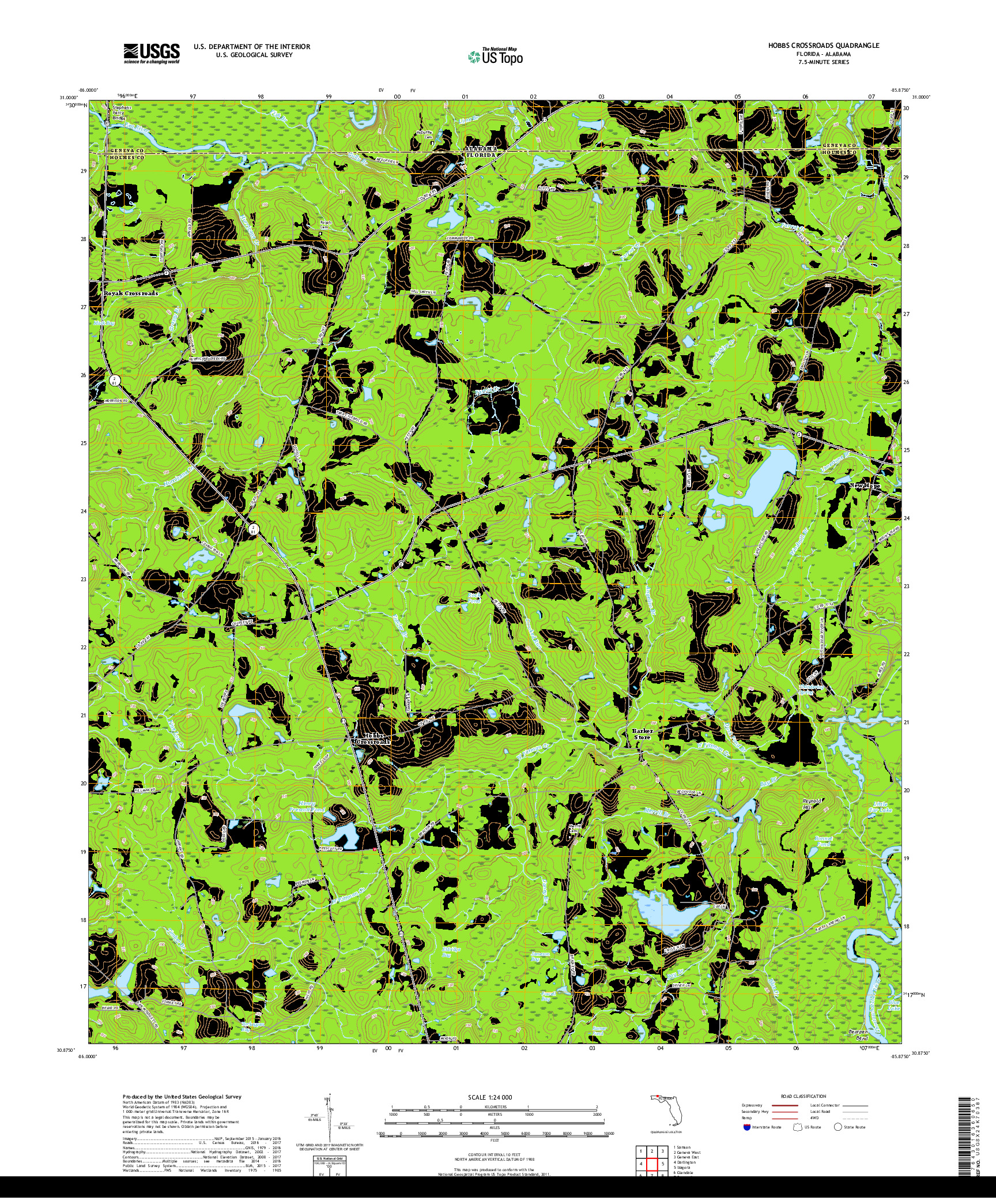 USGS US TOPO 7.5-MINUTE MAP FOR HOBBS CROSSROADS, FL,AL 2018