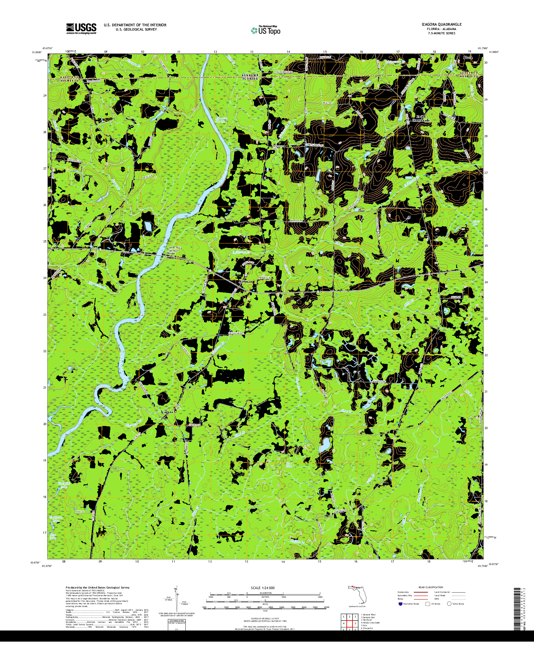 USGS US TOPO 7.5-MINUTE MAP FOR IZAGORA, FL,AL 2018