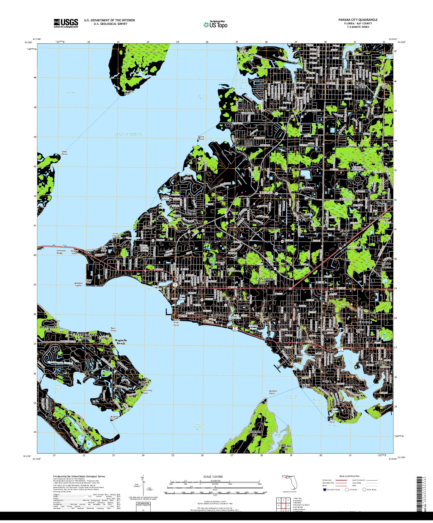 USGS US TOPO 7.5-MINUTE MAP FOR PANAMA CITY, FL 2018