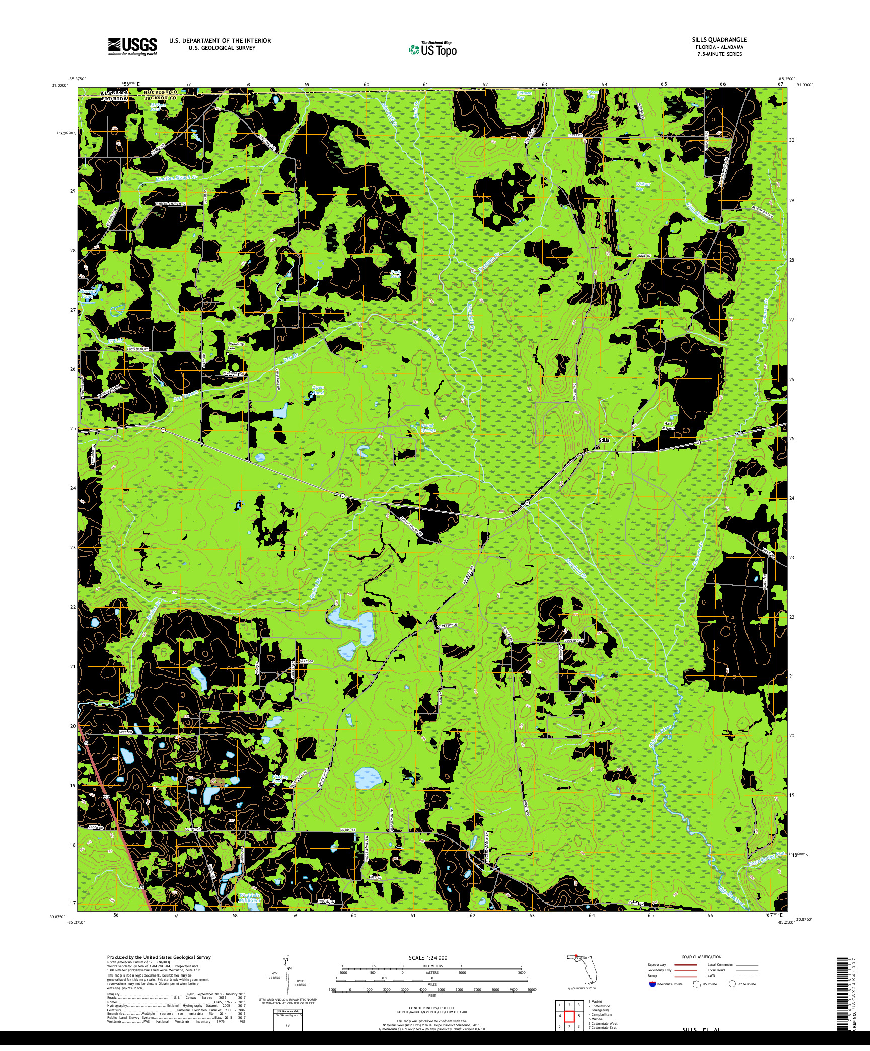 USGS US TOPO 7.5-MINUTE MAP FOR SILLS, FL,AL 2018