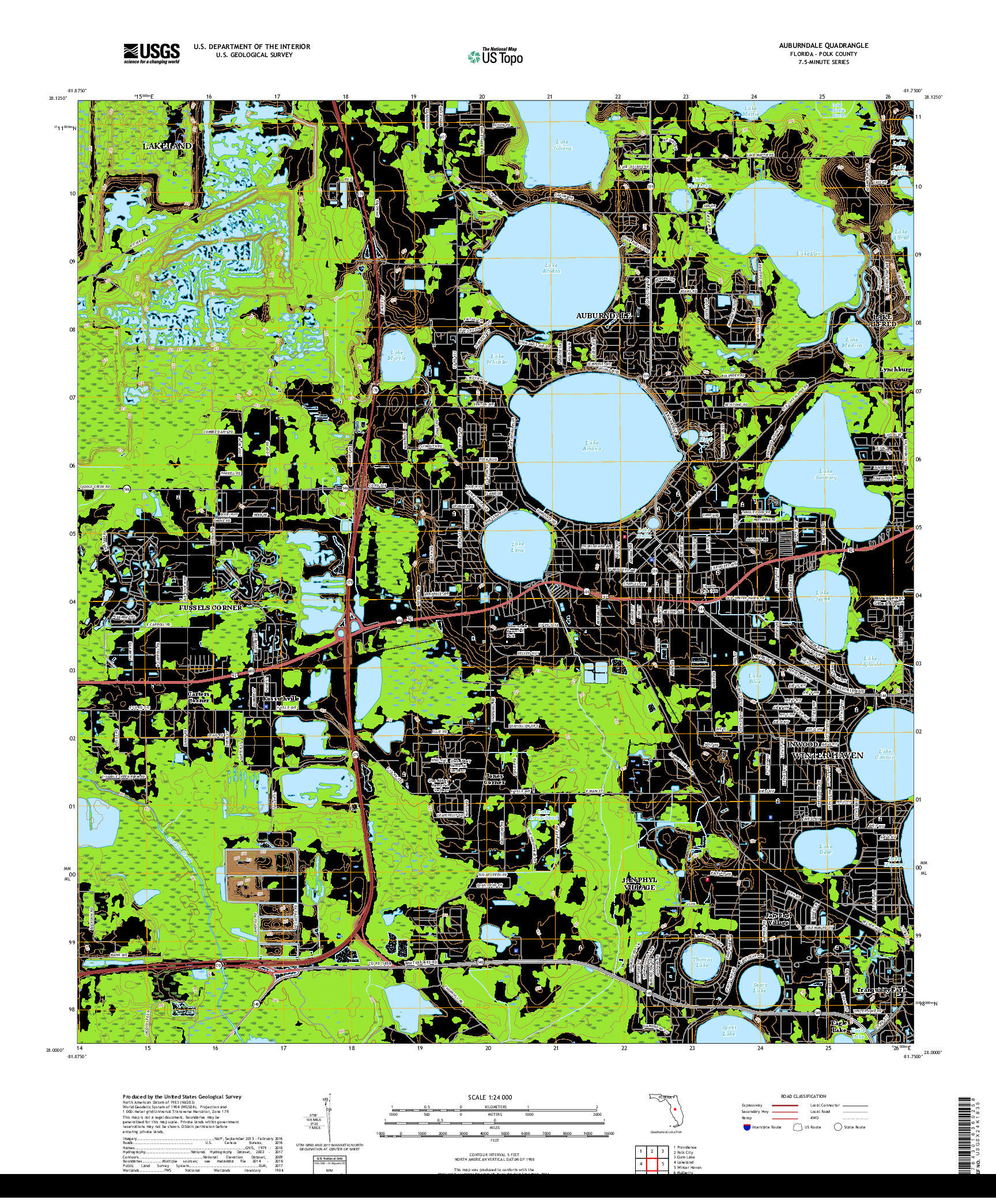 USGS US TOPO 7.5-MINUTE MAP FOR AUBURNDALE, FL 2018