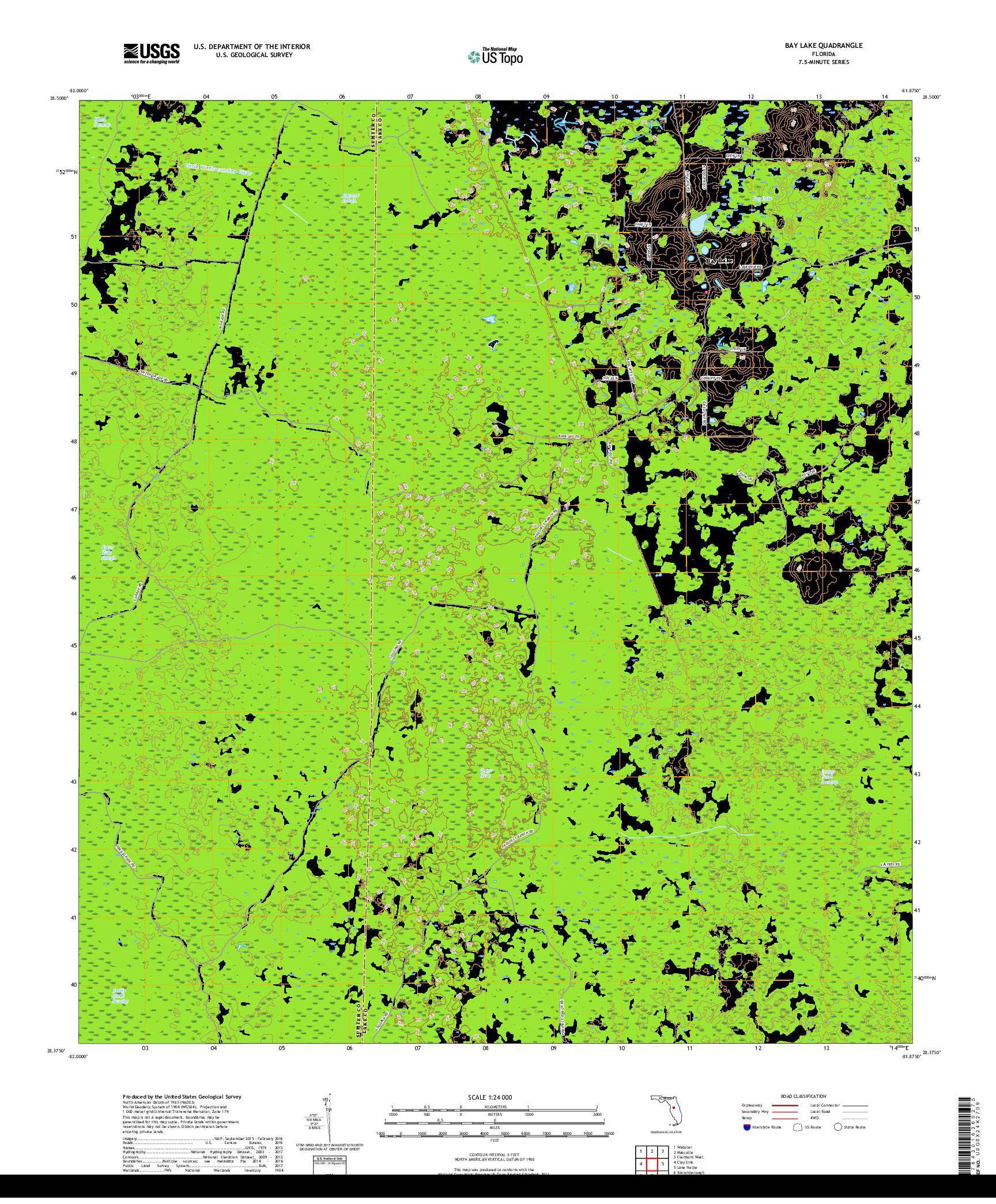 USGS US TOPO 7.5-MINUTE MAP FOR BAY LAKE, FL 2018