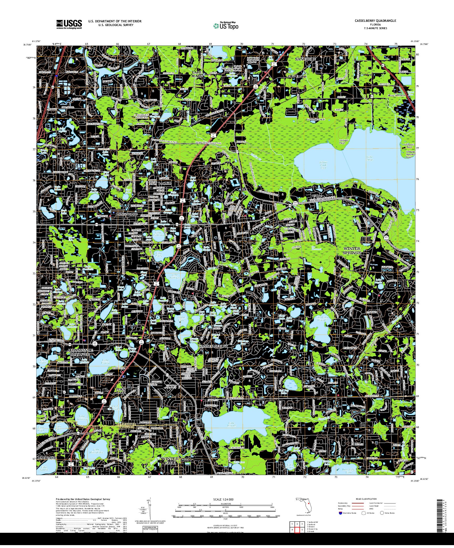 USGS US TOPO 7.5-MINUTE MAP FOR CASSELBERRY, FL 2018