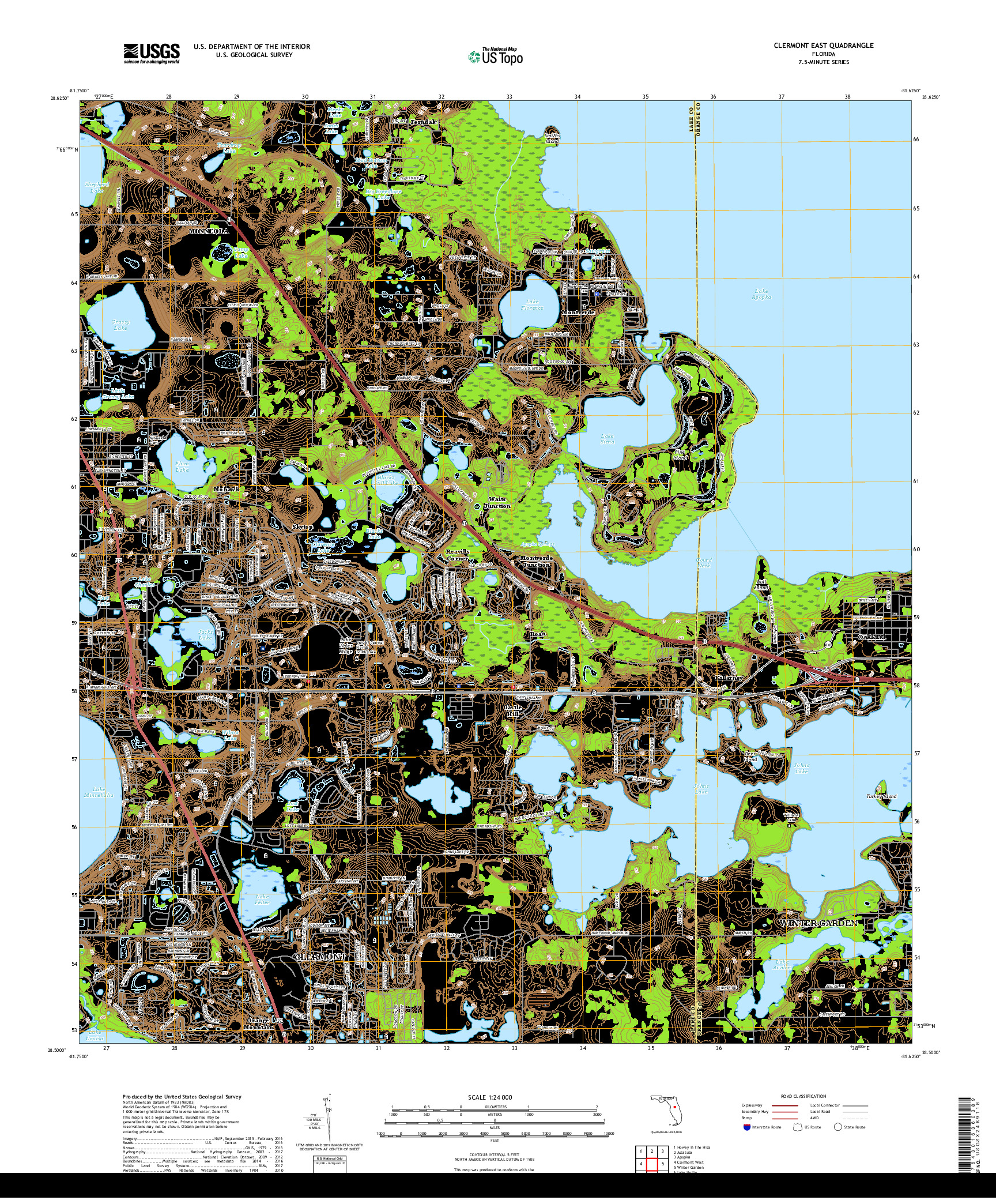 USGS US TOPO 7.5-MINUTE MAP FOR CLERMONT EAST, FL 2018