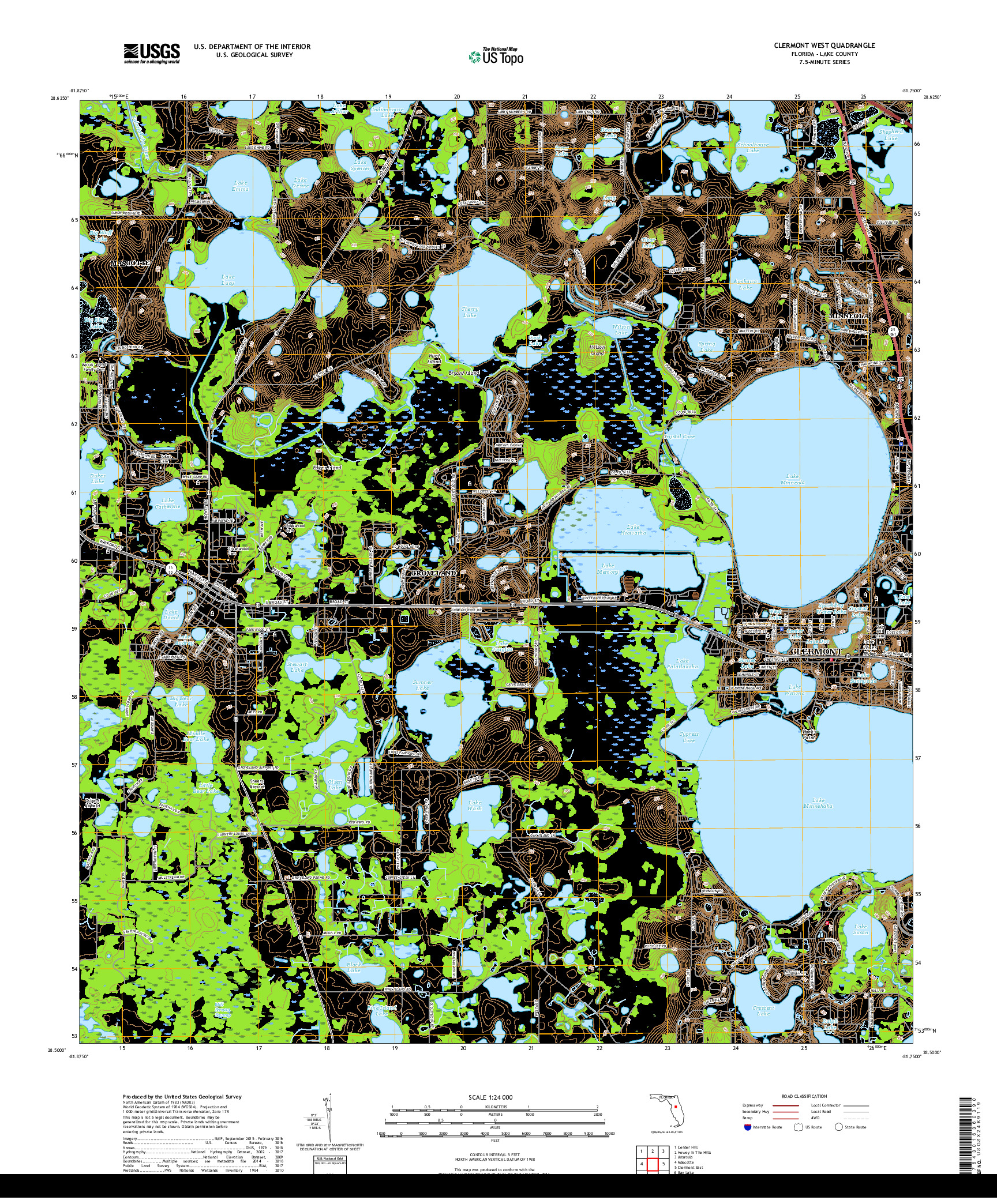 USGS US TOPO 7.5-MINUTE MAP FOR CLERMONT WEST, FL 2018