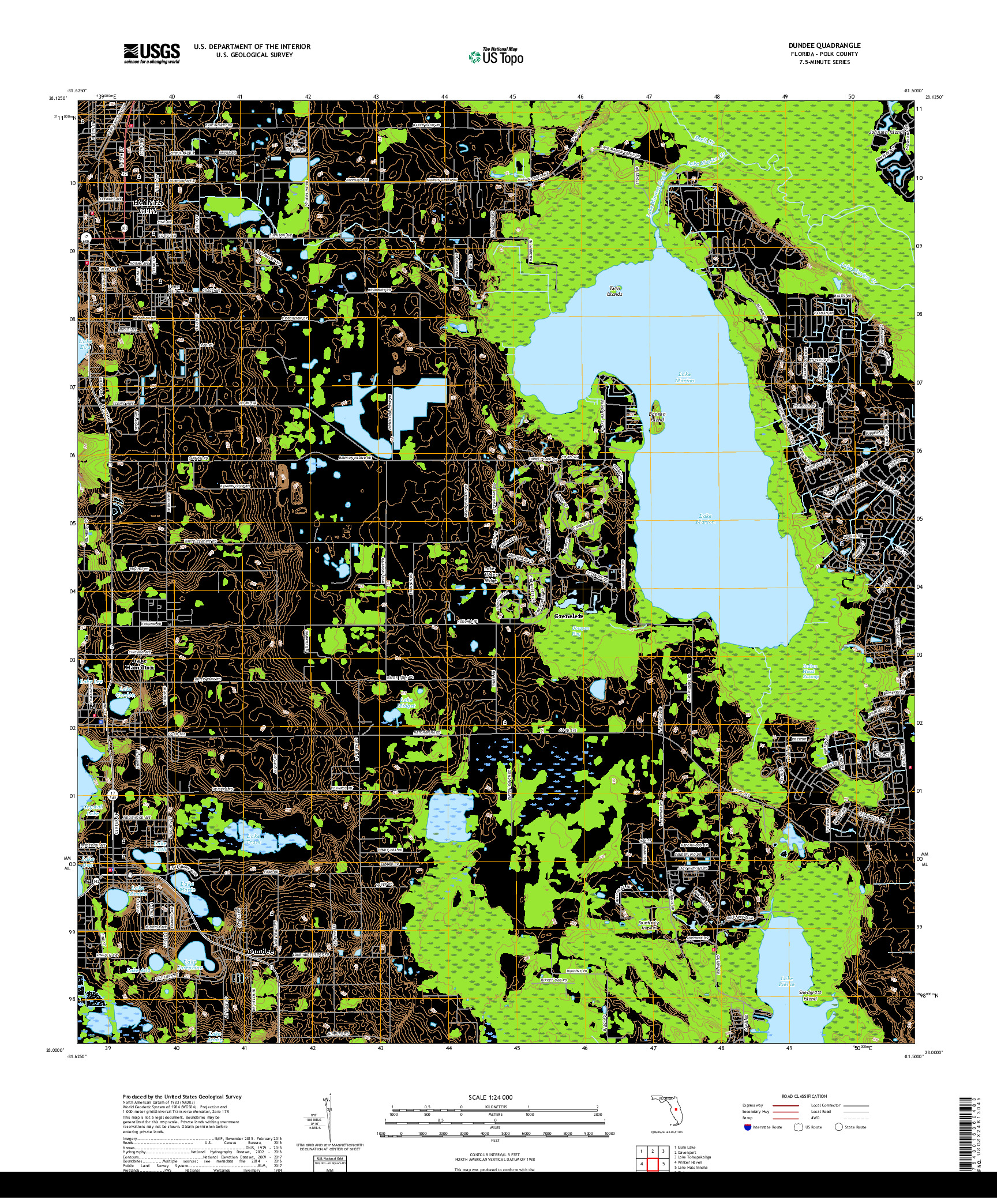 USGS US TOPO 7.5-MINUTE MAP FOR DUNDEE, FL 2018