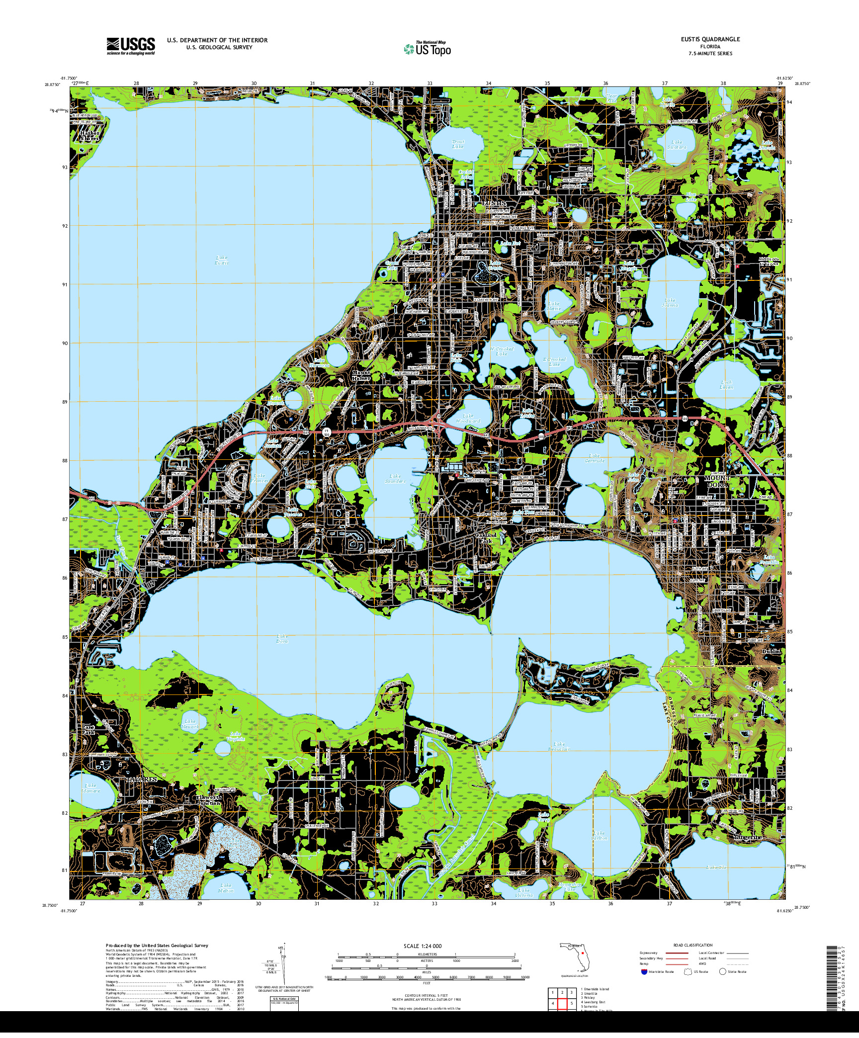 USGS US TOPO 7.5-MINUTE MAP FOR EUSTIS, FL 2018