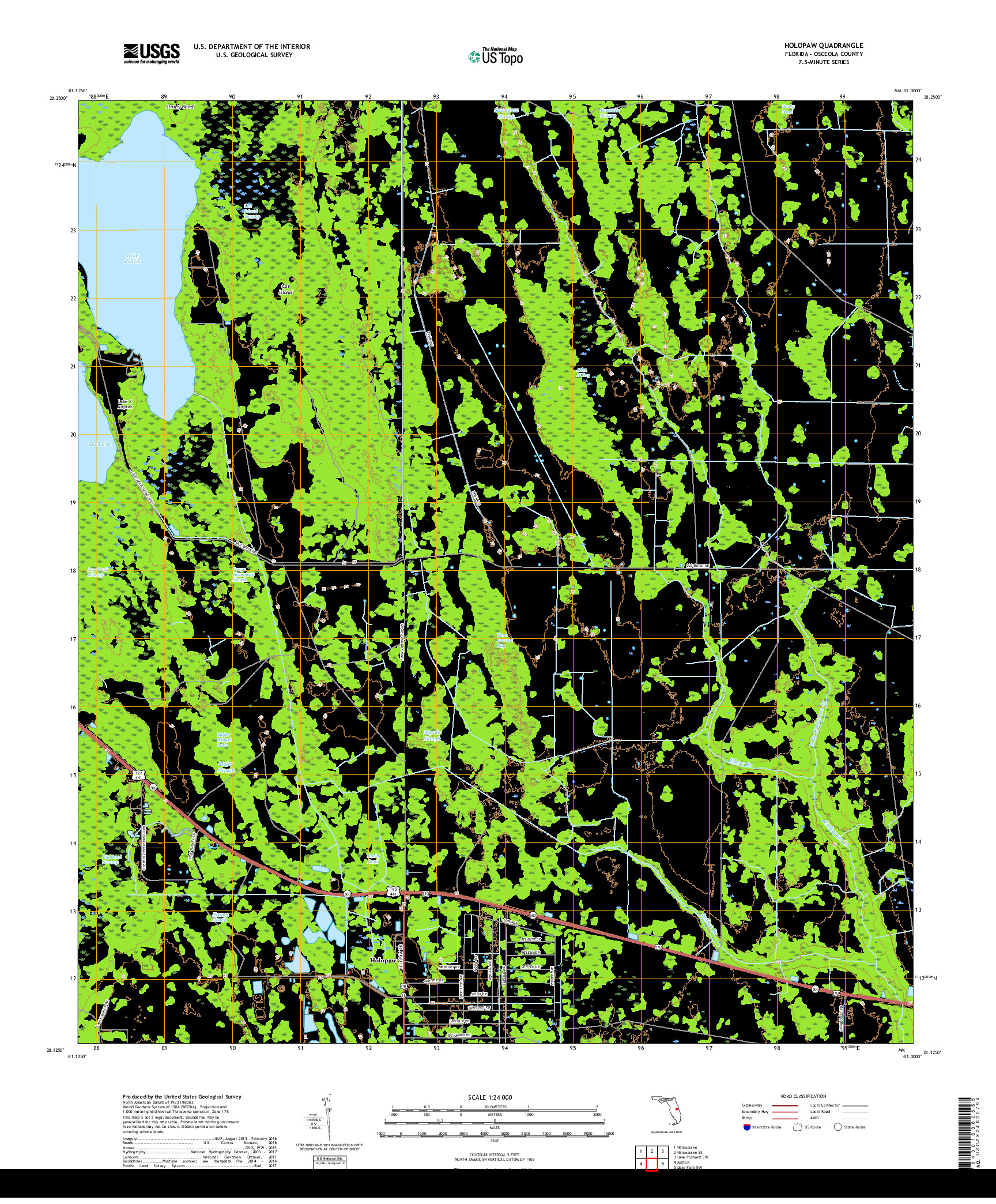 USGS US TOPO 7.5-MINUTE MAP FOR HOLOPAW, FL 2018