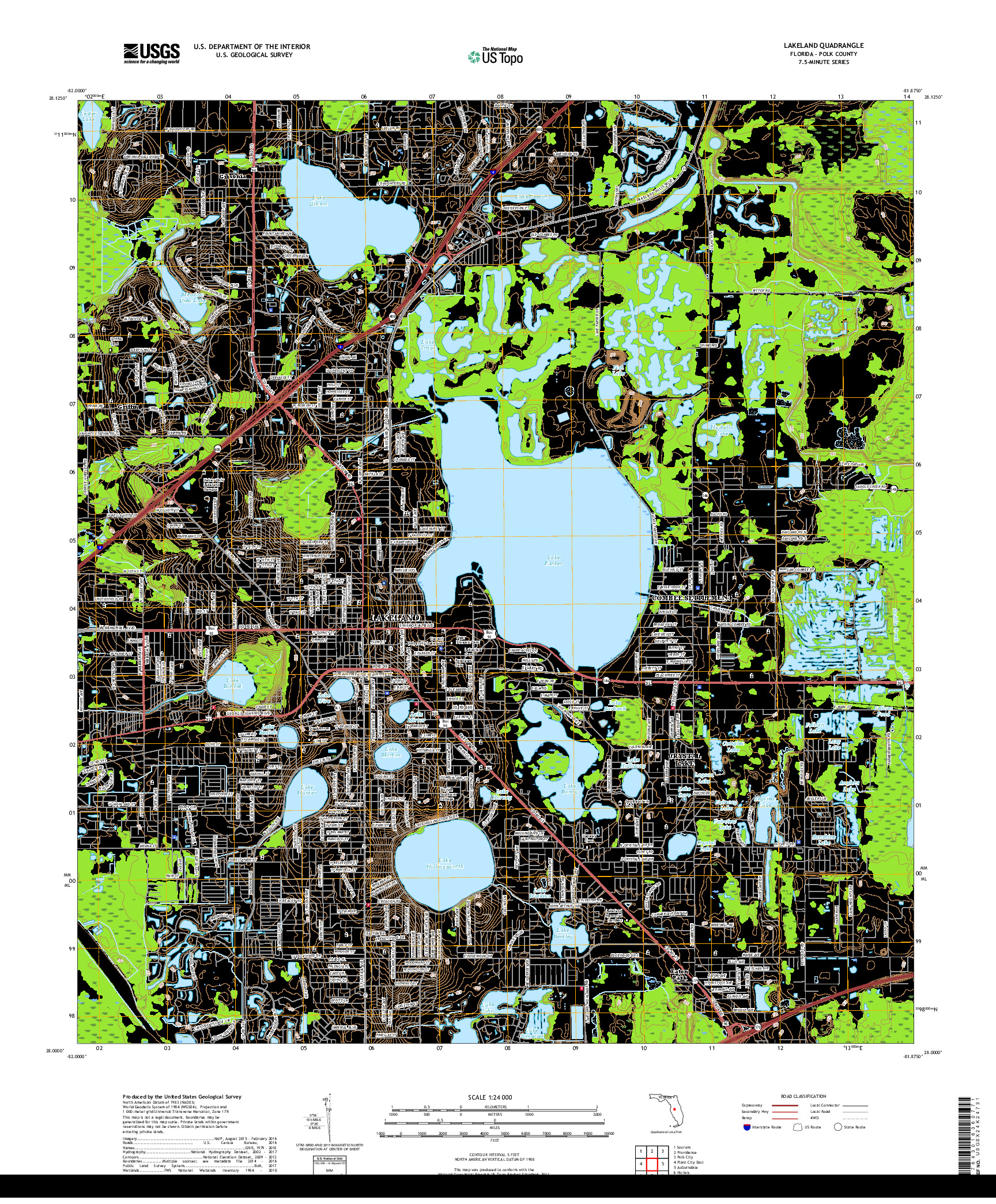 USGS US TOPO 7.5-MINUTE MAP FOR LAKELAND, FL 2018