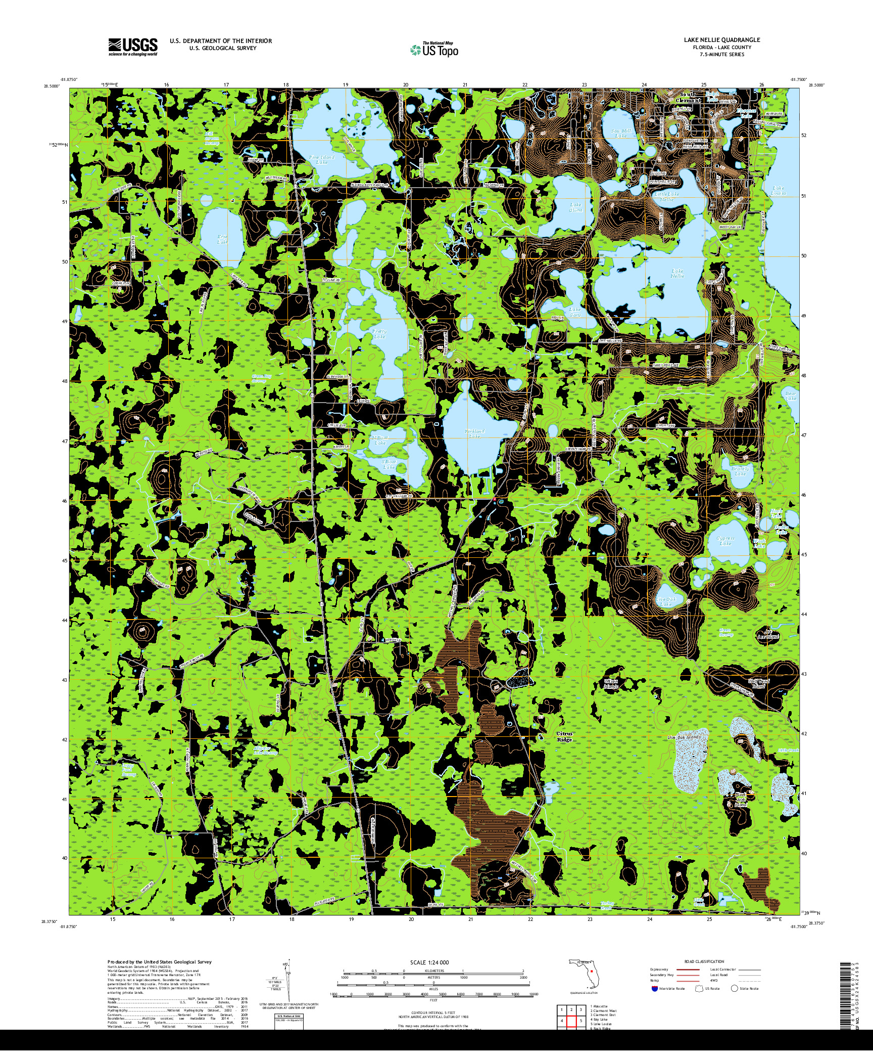 USGS US TOPO 7.5-MINUTE MAP FOR LAKE NELLIE, FL 2018