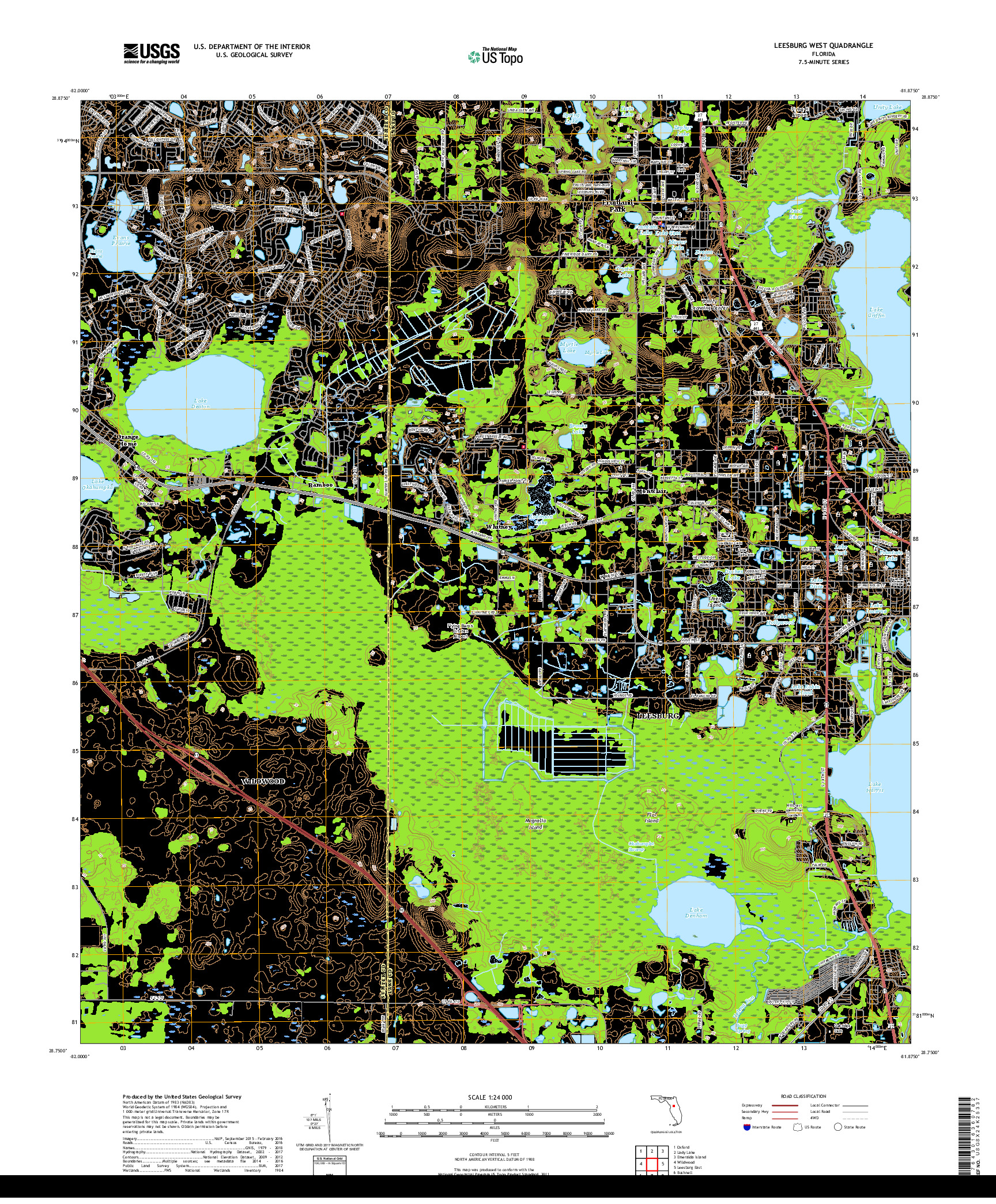 USGS US TOPO 7.5-MINUTE MAP FOR LEESBURG WEST, FL 2018