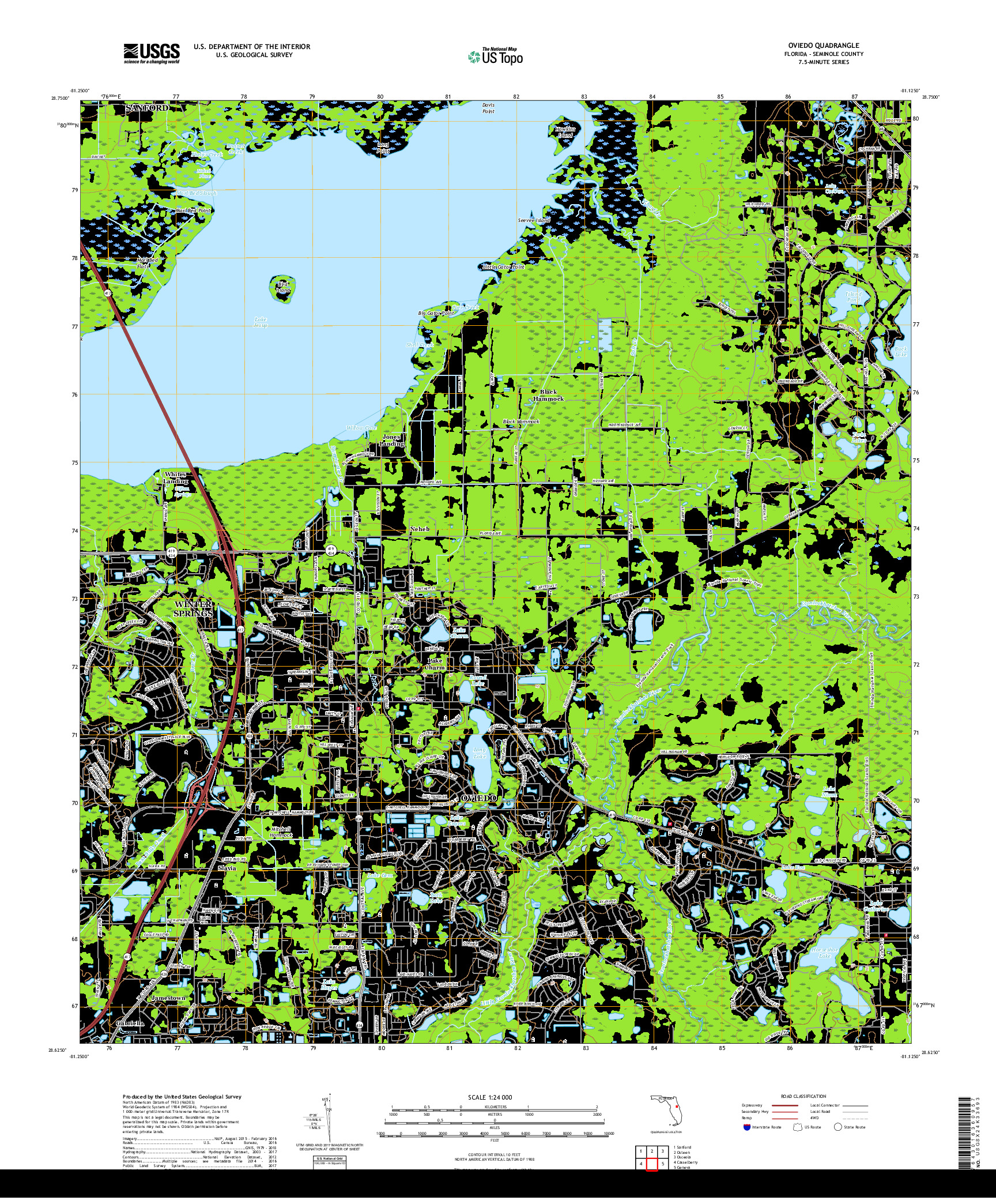 USGS US TOPO 7.5-MINUTE MAP FOR OVIEDO, FL 2018