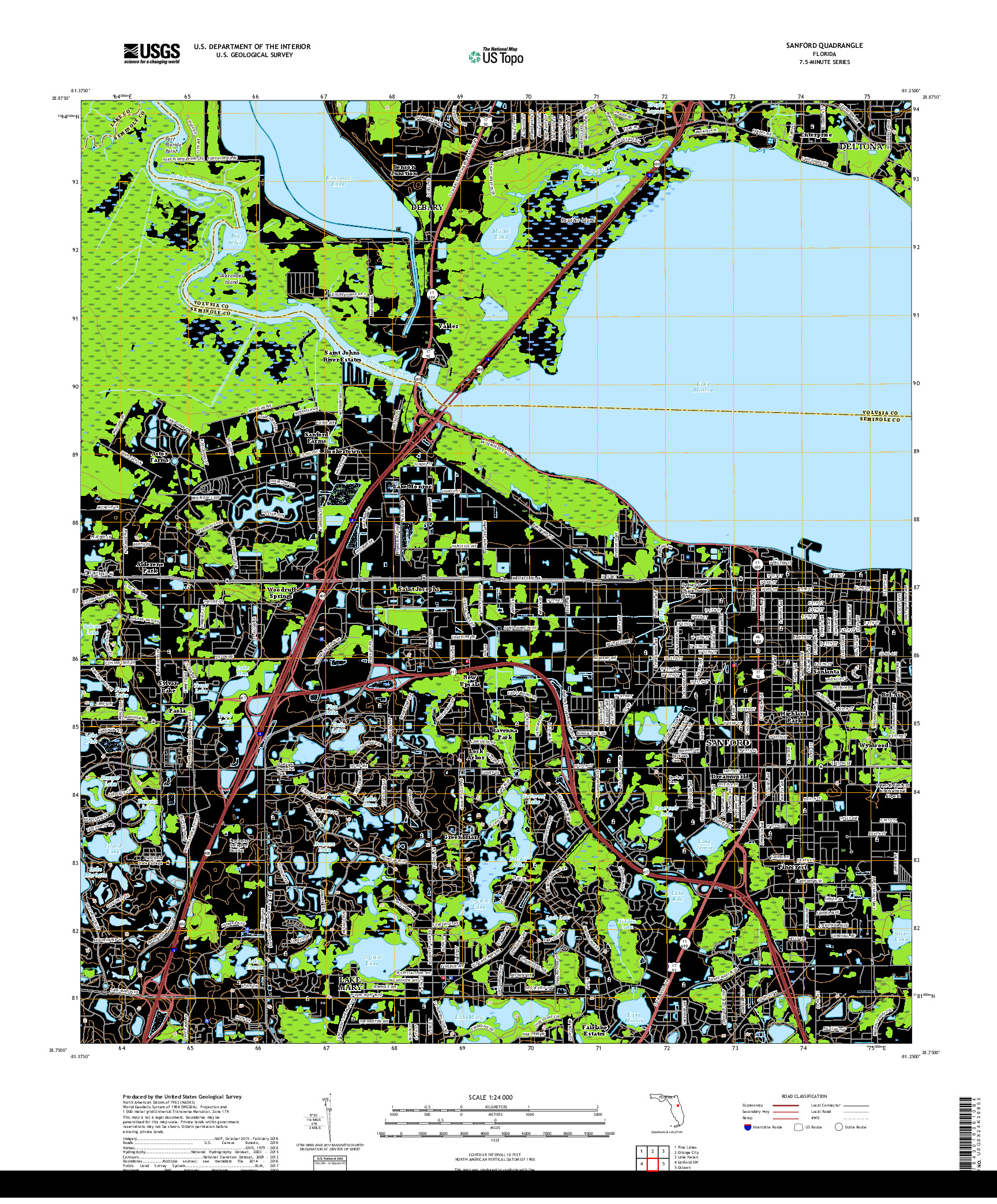 USGS US TOPO 7.5-MINUTE MAP FOR SANFORD, FL 2018