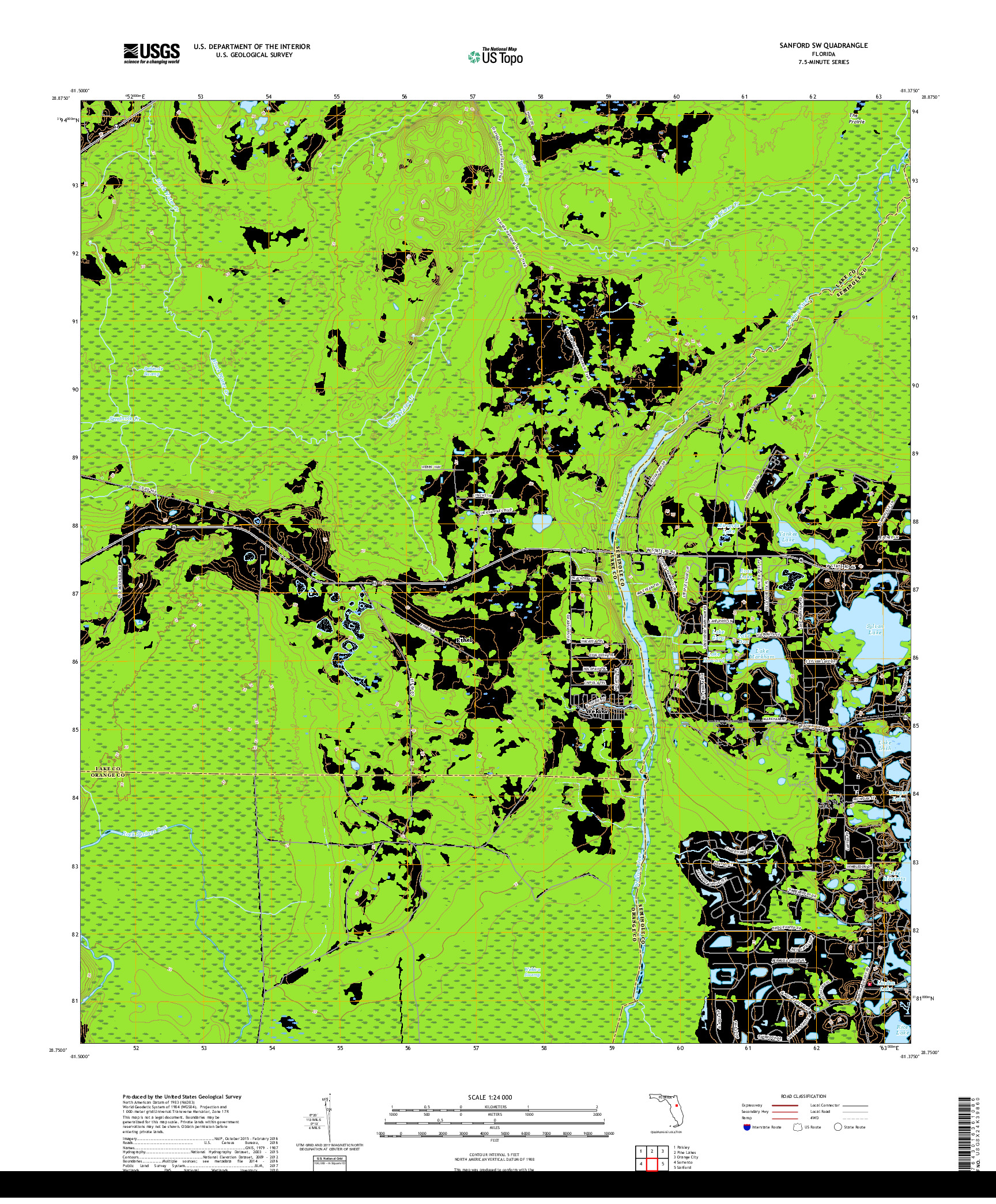 USGS US TOPO 7.5-MINUTE MAP FOR SANFORD SW, FL 2018