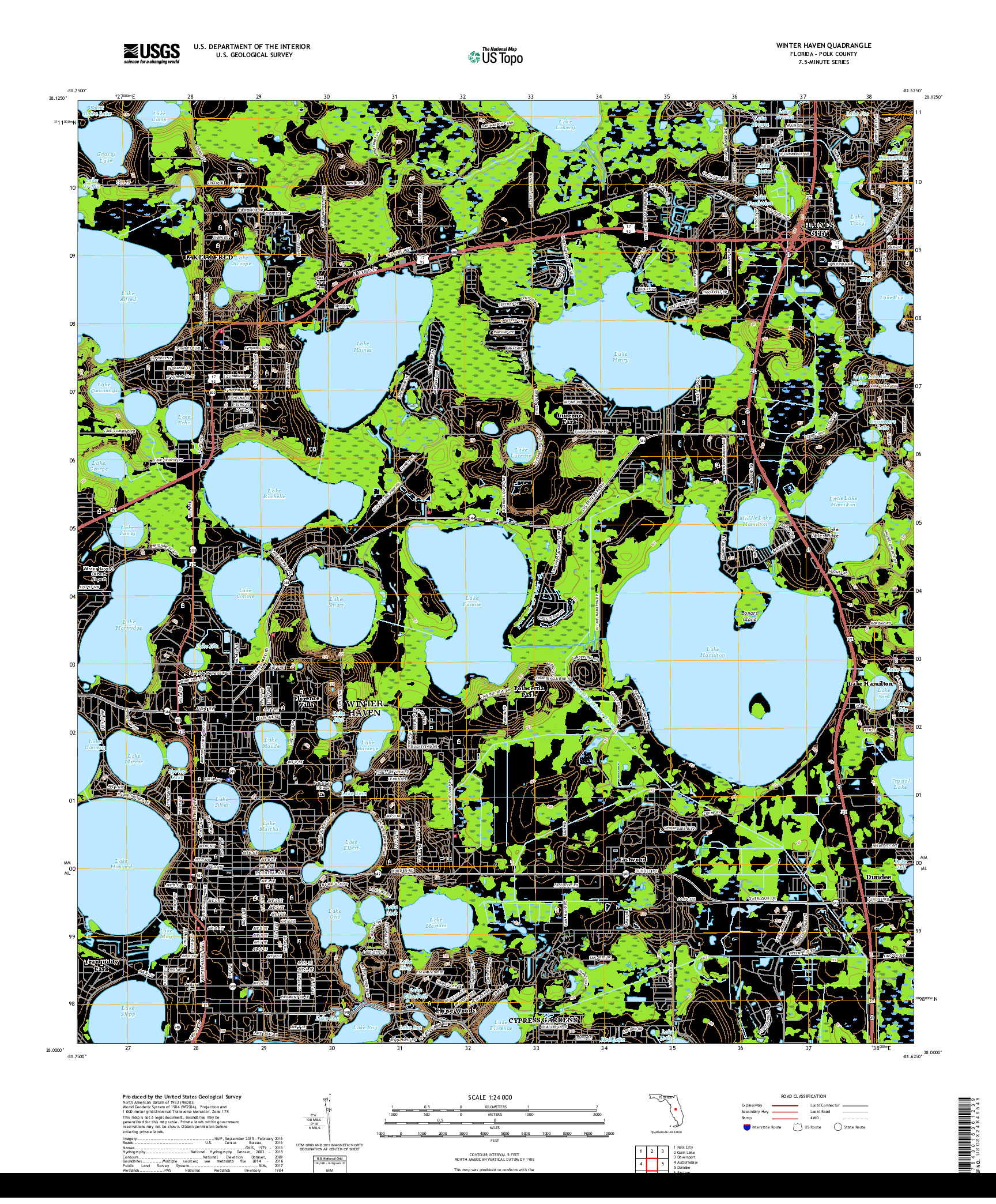 USGS US TOPO 7.5-MINUTE MAP FOR WINTER HAVEN, FL 2018