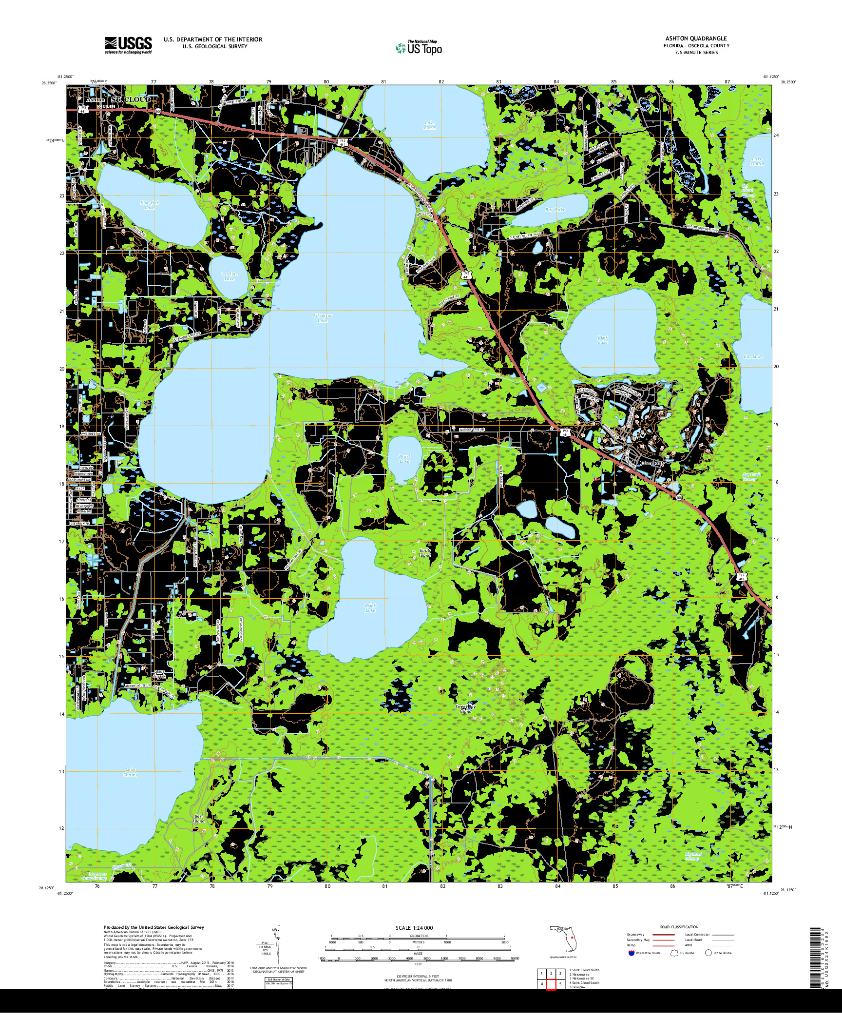 USGS US TOPO 7.5-MINUTE MAP FOR ASHTON, FL 2018