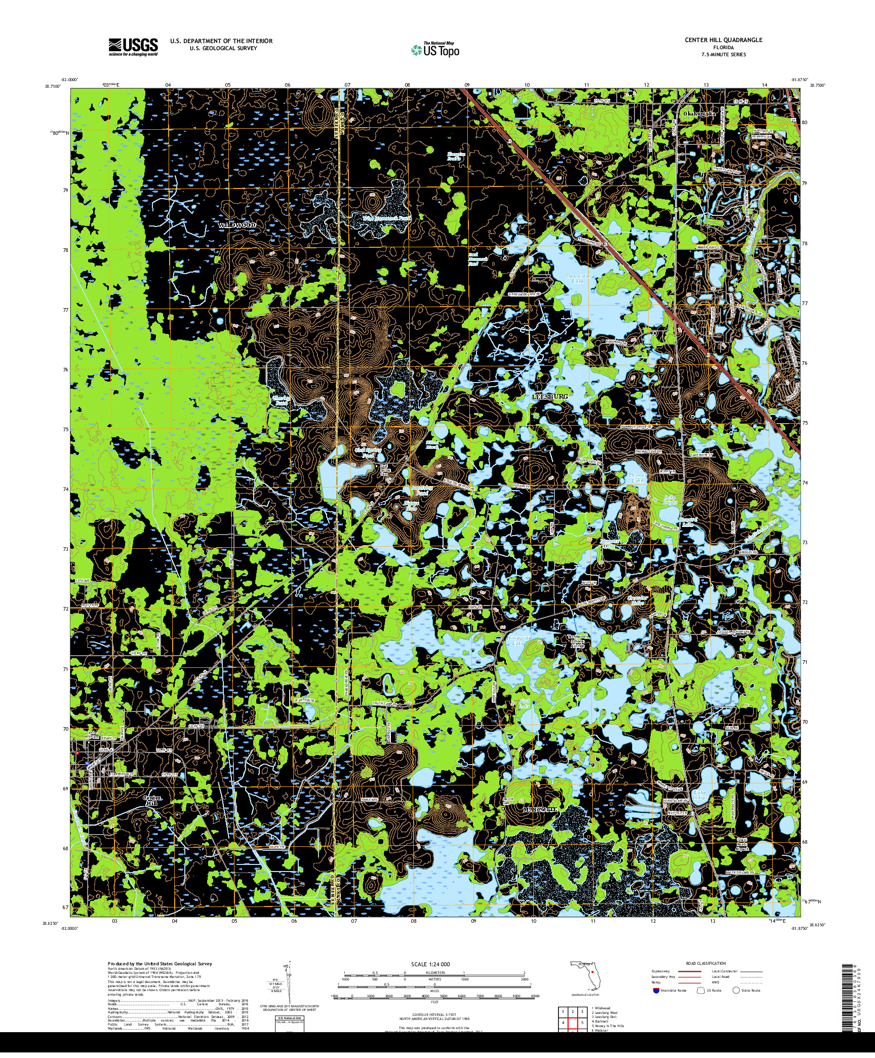 USGS US TOPO 7.5-MINUTE MAP FOR CENTER HILL, FL 2018